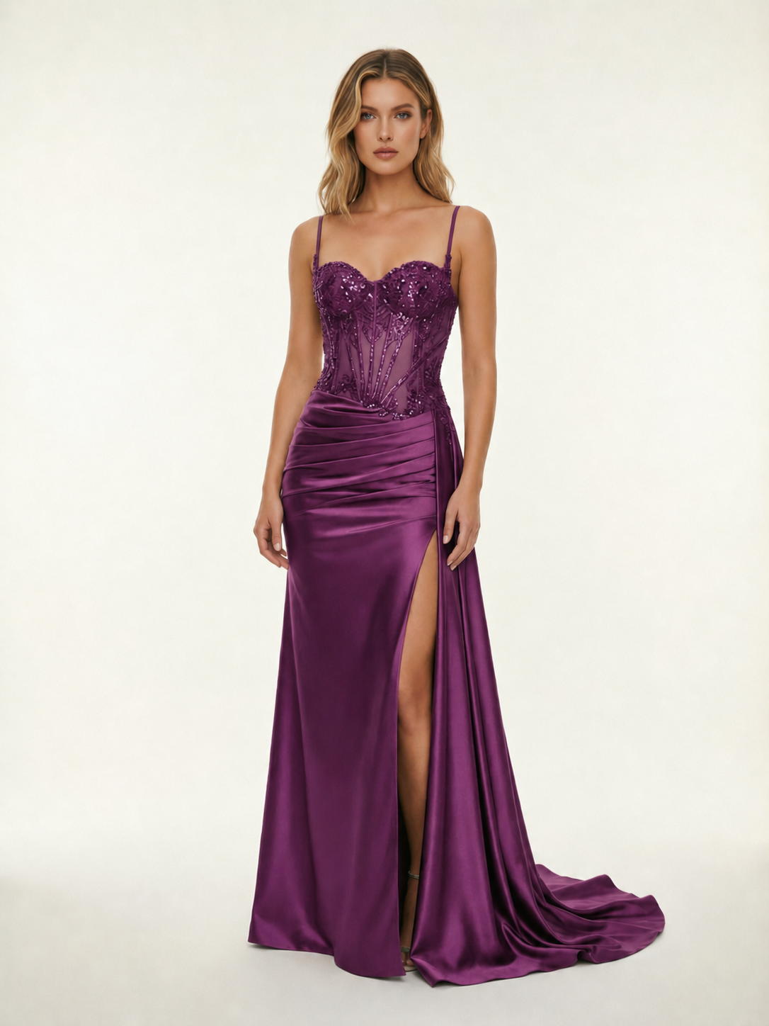 Fine shoulder-boned sequined halter dress