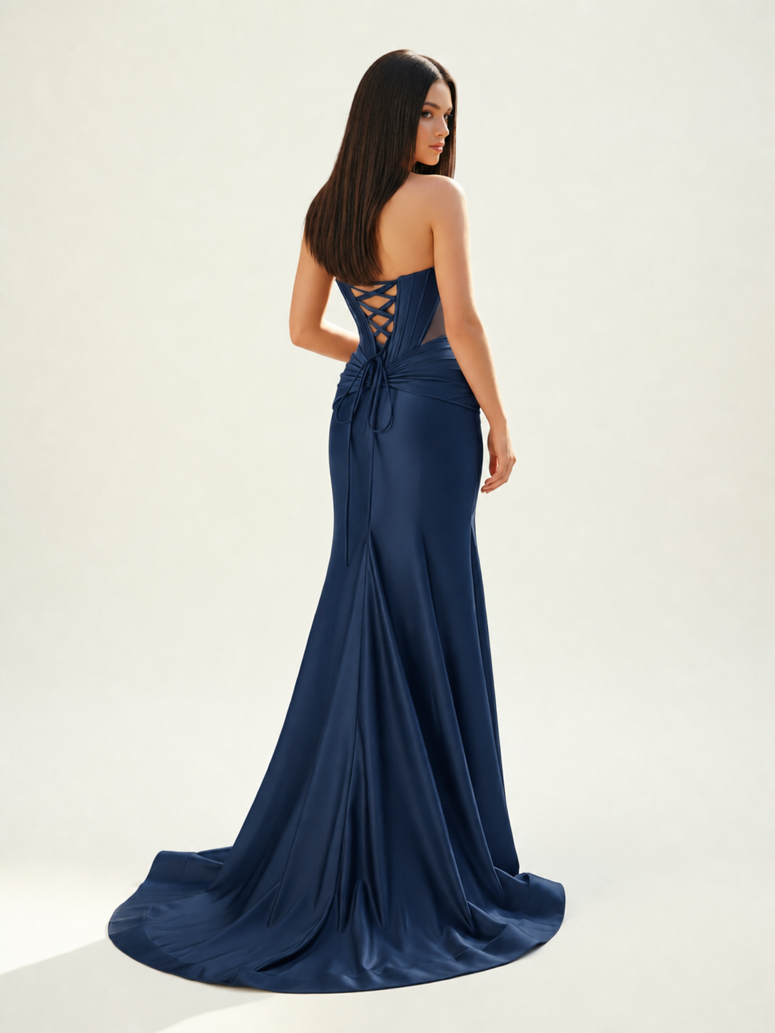 Strapless Corset Satin High Slit Mermaid Gown