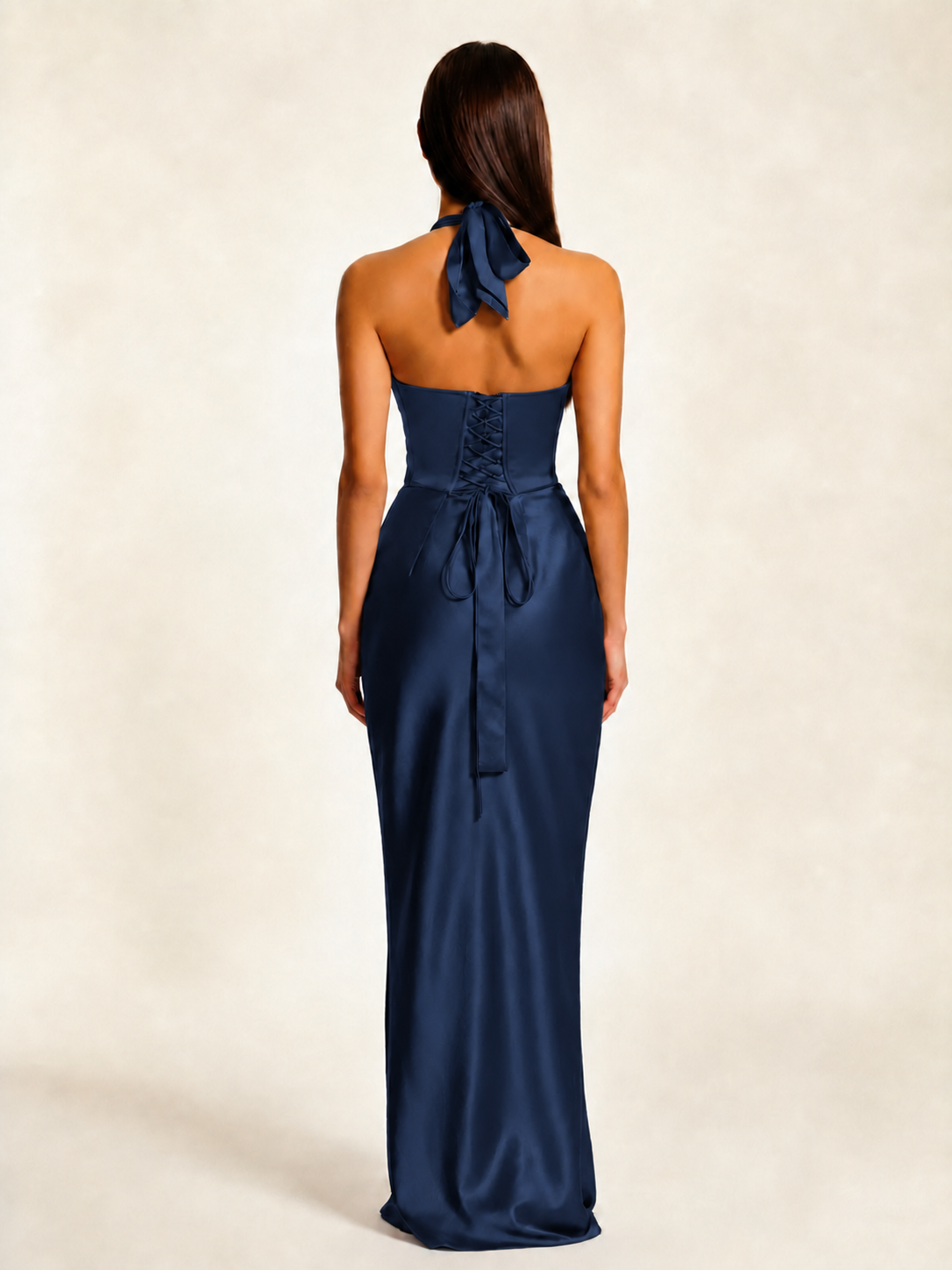Deep V Satin Mermaid Lace-Up Back Formal Dress