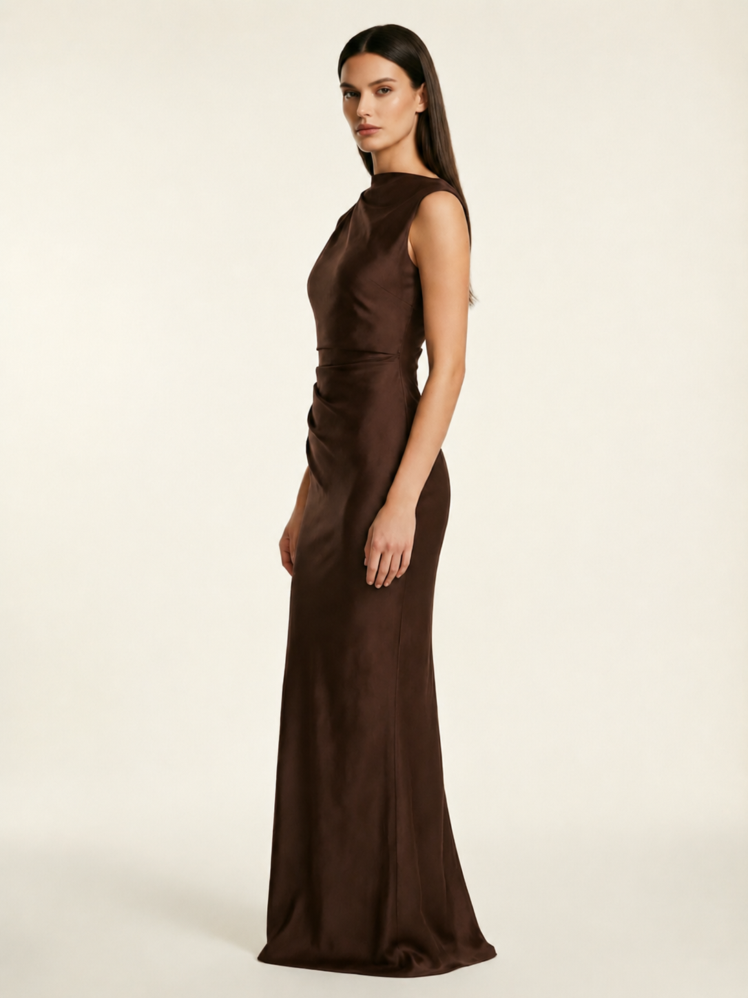 Sleeveless Draped Satin Mermaid Cutout Back Formal Dress