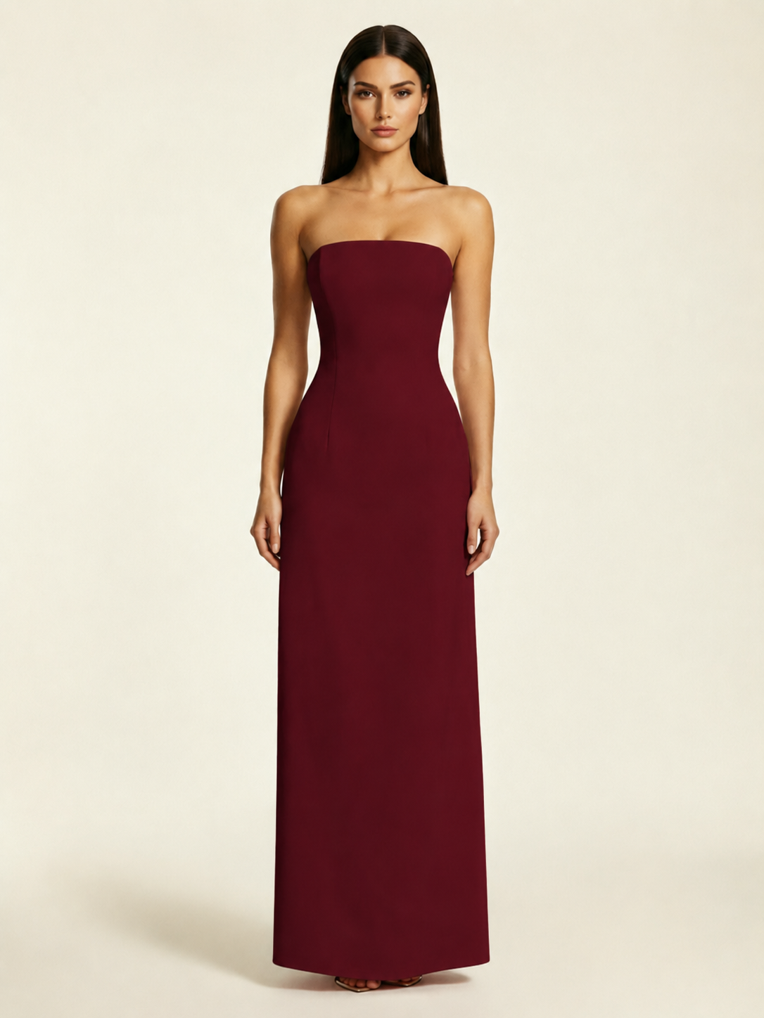 Strapless Lace-Up Back Floor-Length Formal Dress
