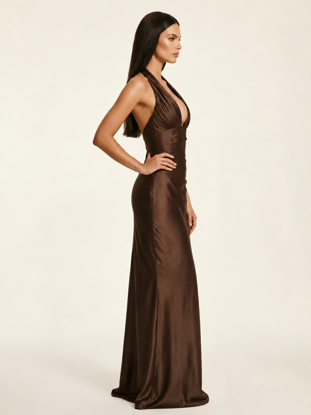 Deep V Satin Mermaid Lace-Up Back Formal Dress