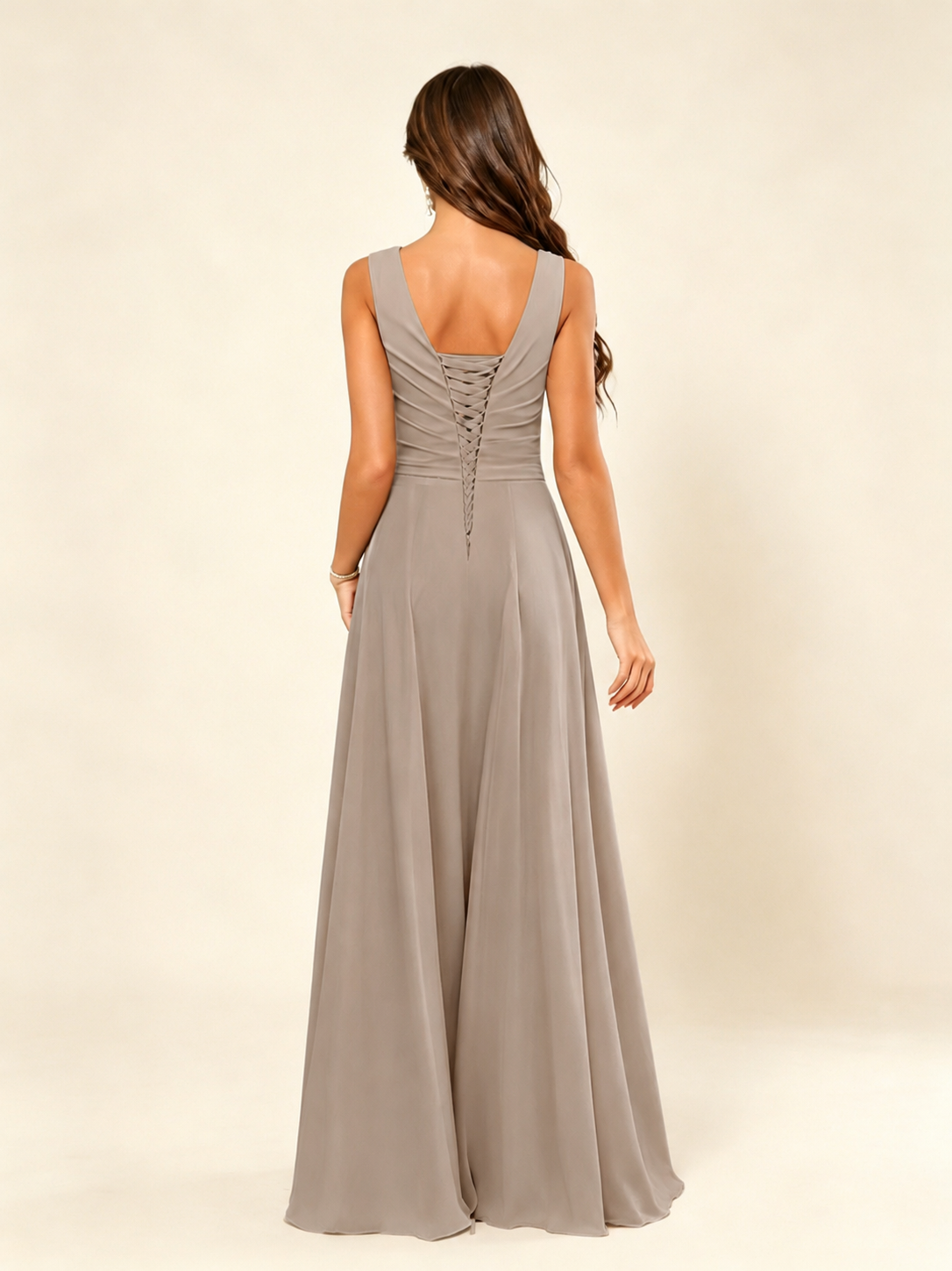 V Neck Sleeveless Chiffon Bridesmaid Dress