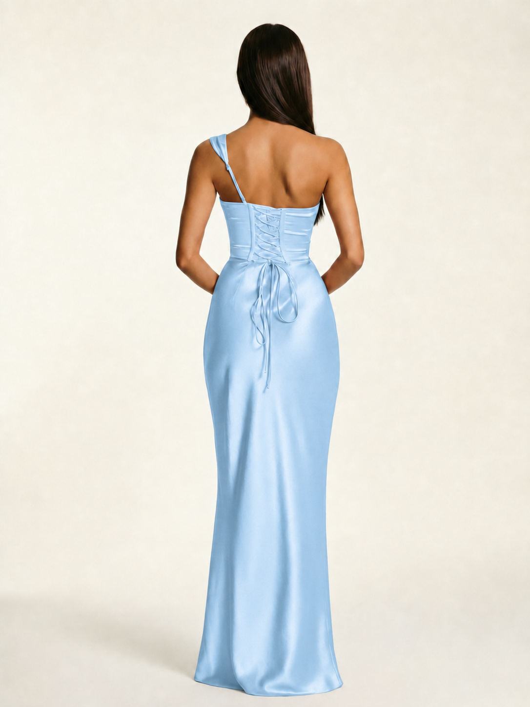Single-shoulder satin back strap design formal dress