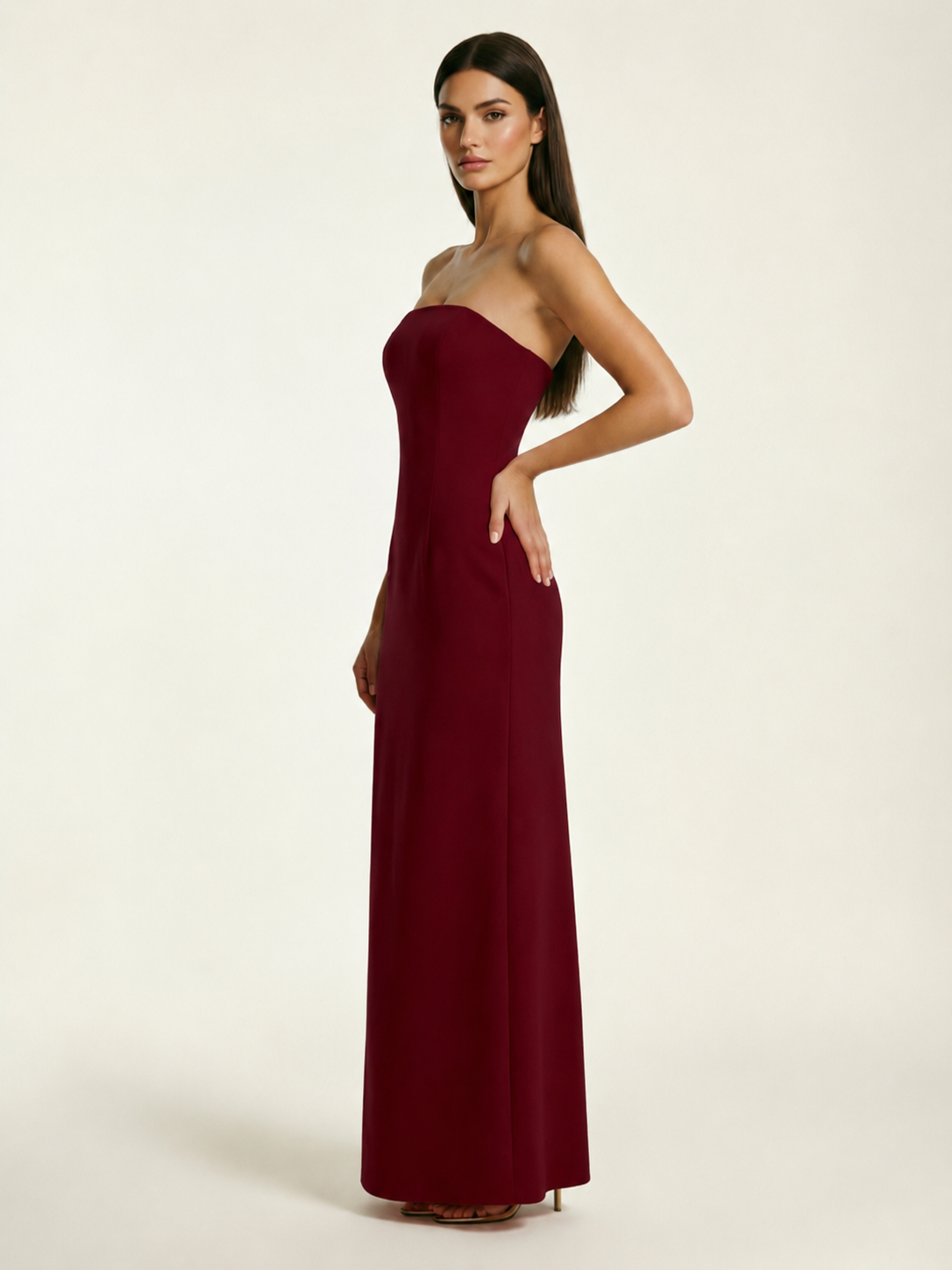 Strapless Lace-Up Back Floor-Length Formal Dress