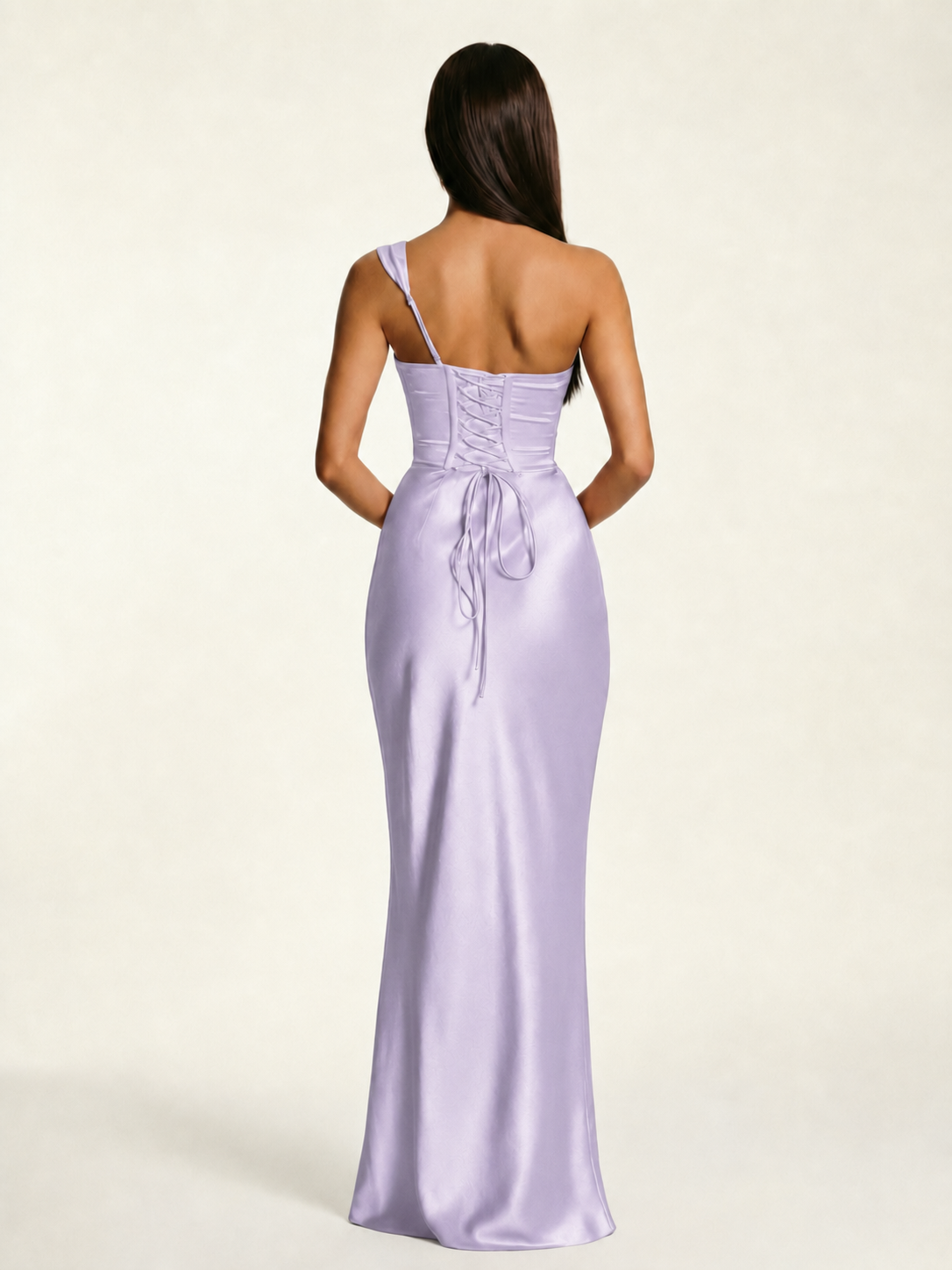 Single-shoulder satin back strap design formal dress