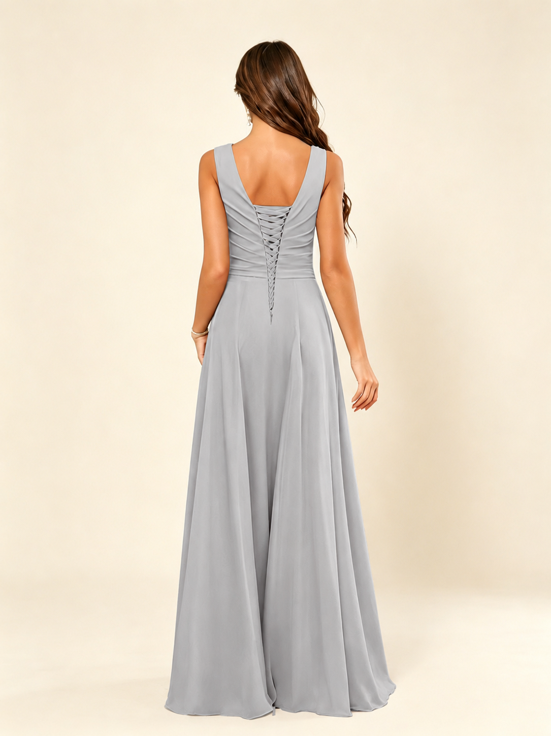 V Neck Sleeveless Chiffon Bridesmaid Dress