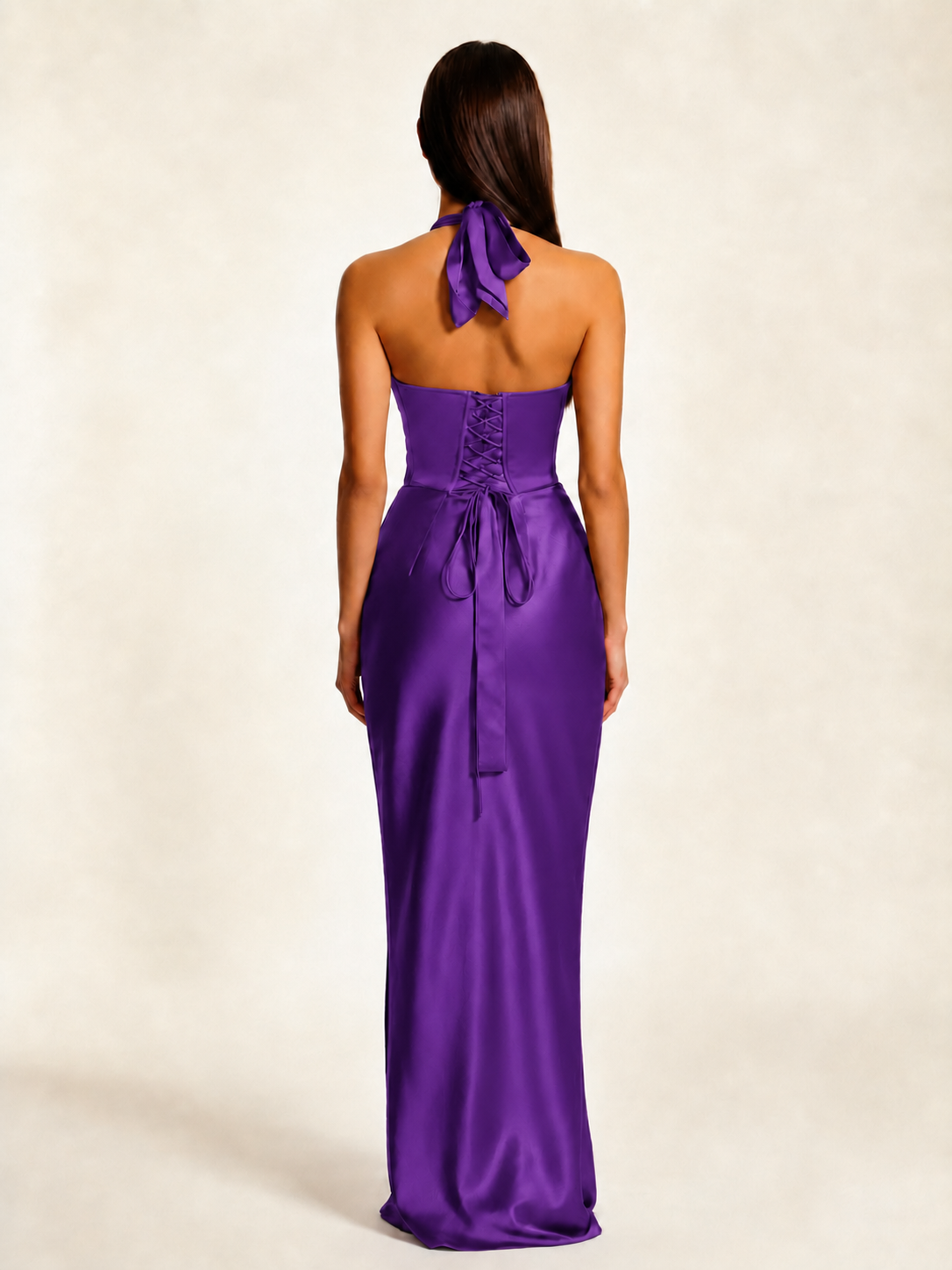 Deep V Satin Mermaid Lace-Up Back Formal Dress