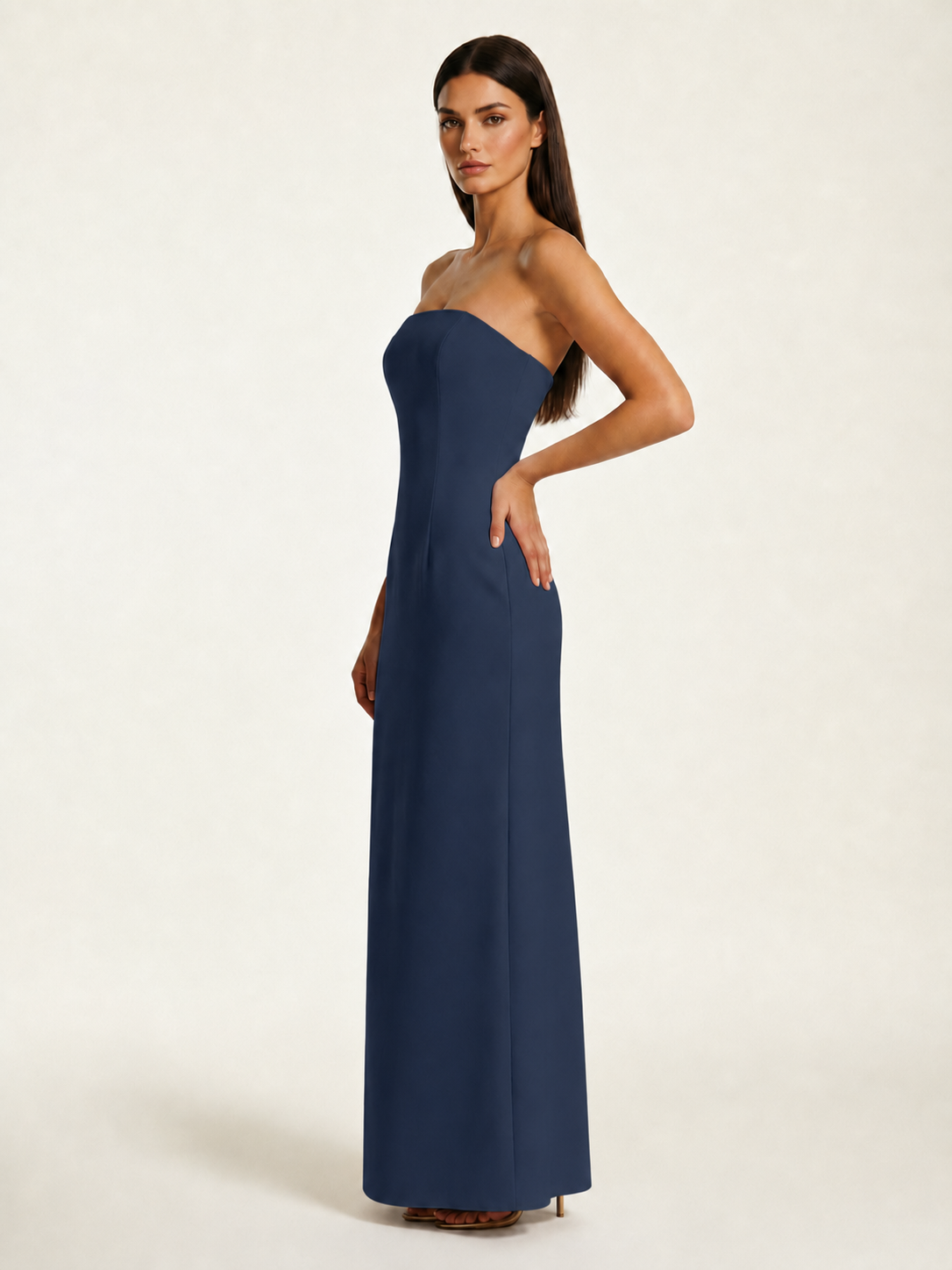 Strapless Lace-Up Back Floor-Length Formal Dress