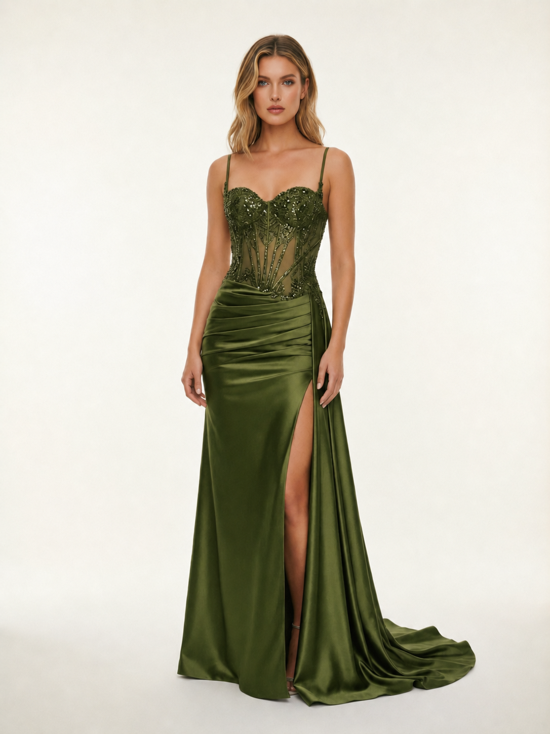 Fine shoulder-boned sequined halter dress
