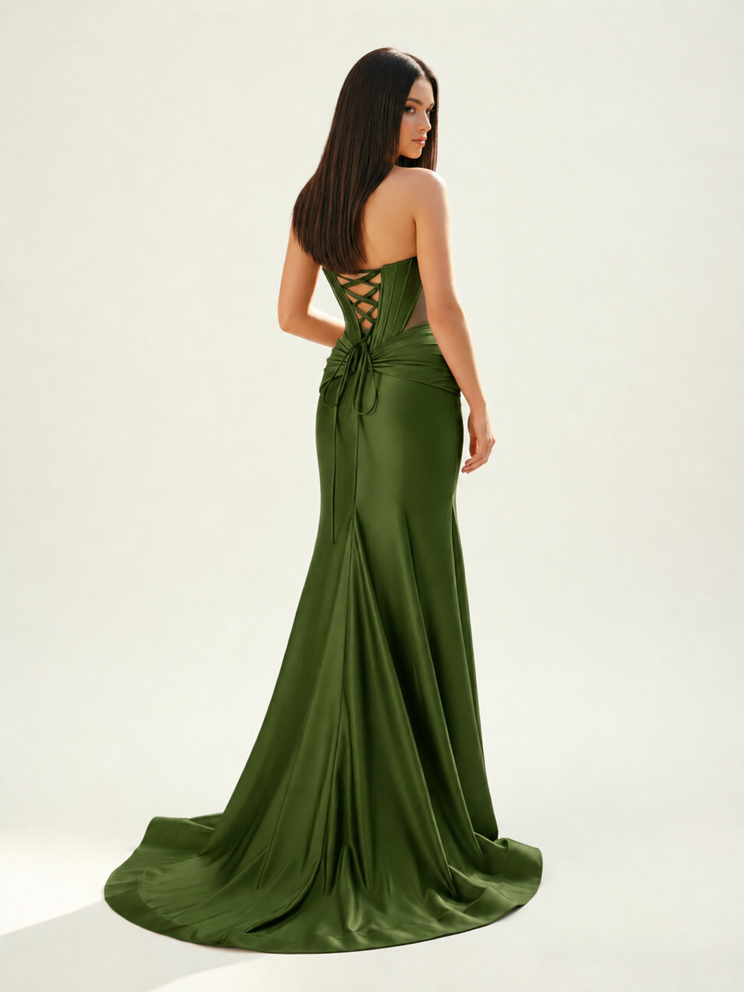 Strapless Corset Satin High Slit Mermaid Gown