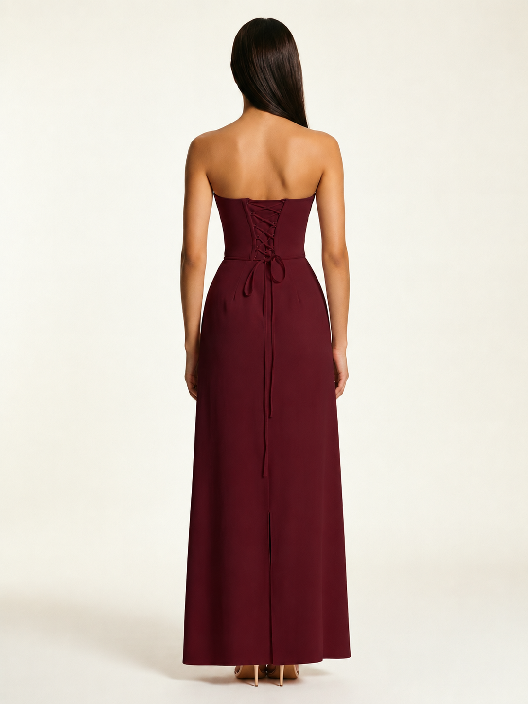 Strapless Lace-Up Back Floor-Length Formal Dress