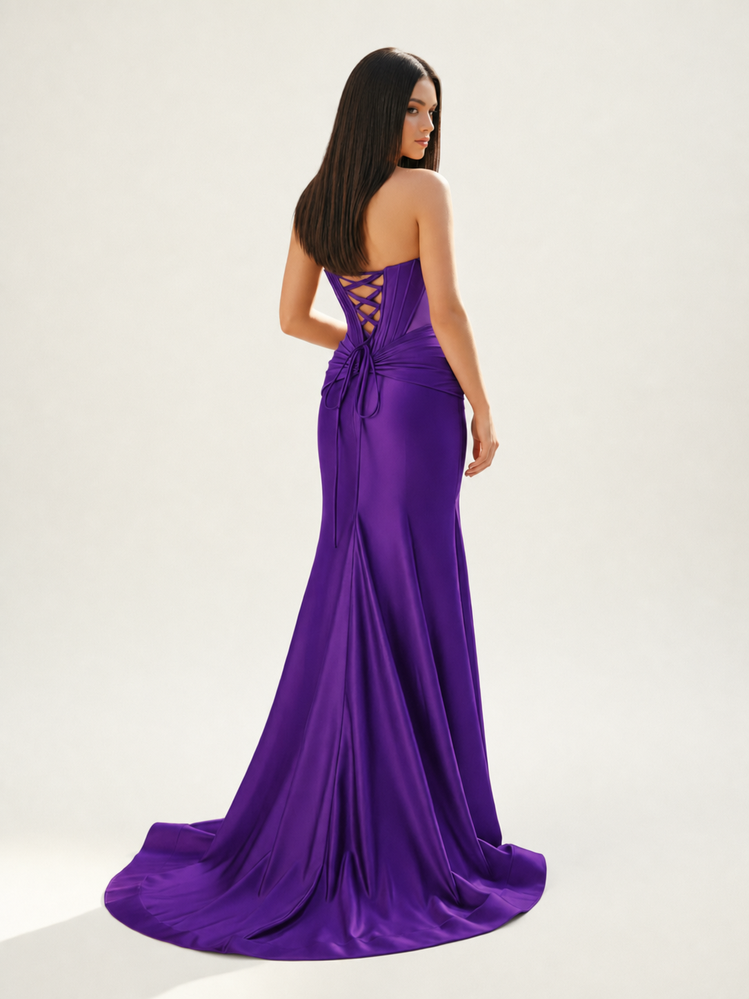 Strapless Corset Satin High Slit Mermaid Gown