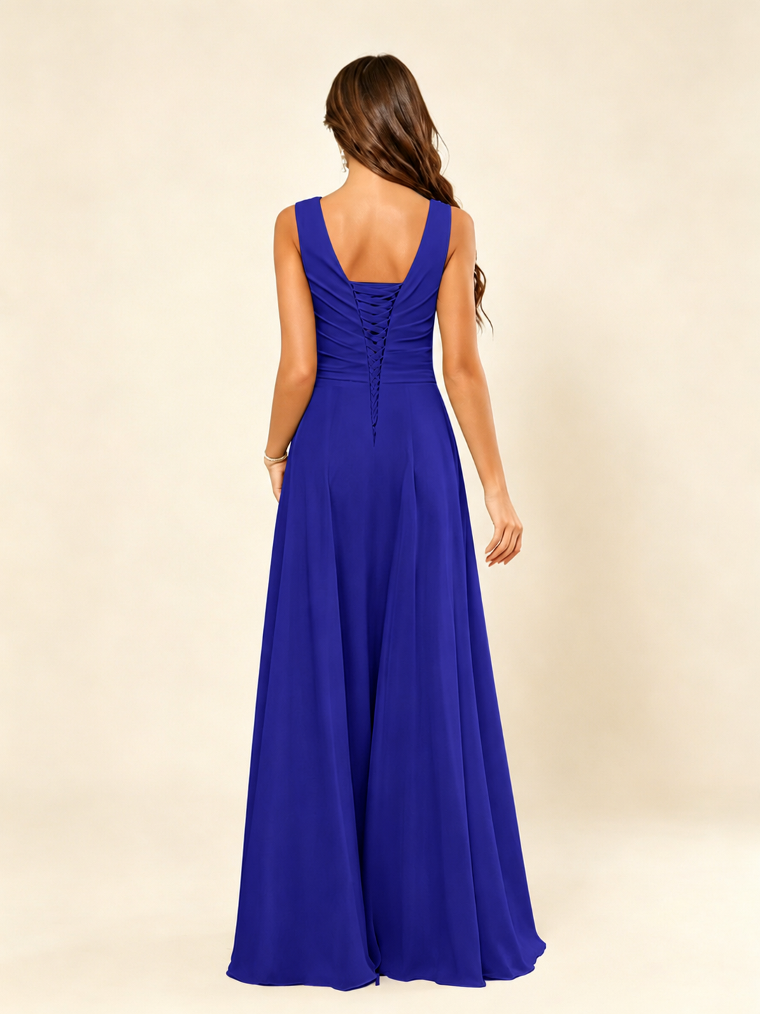 V Neck Sleeveless Chiffon Bridesmaid Dress