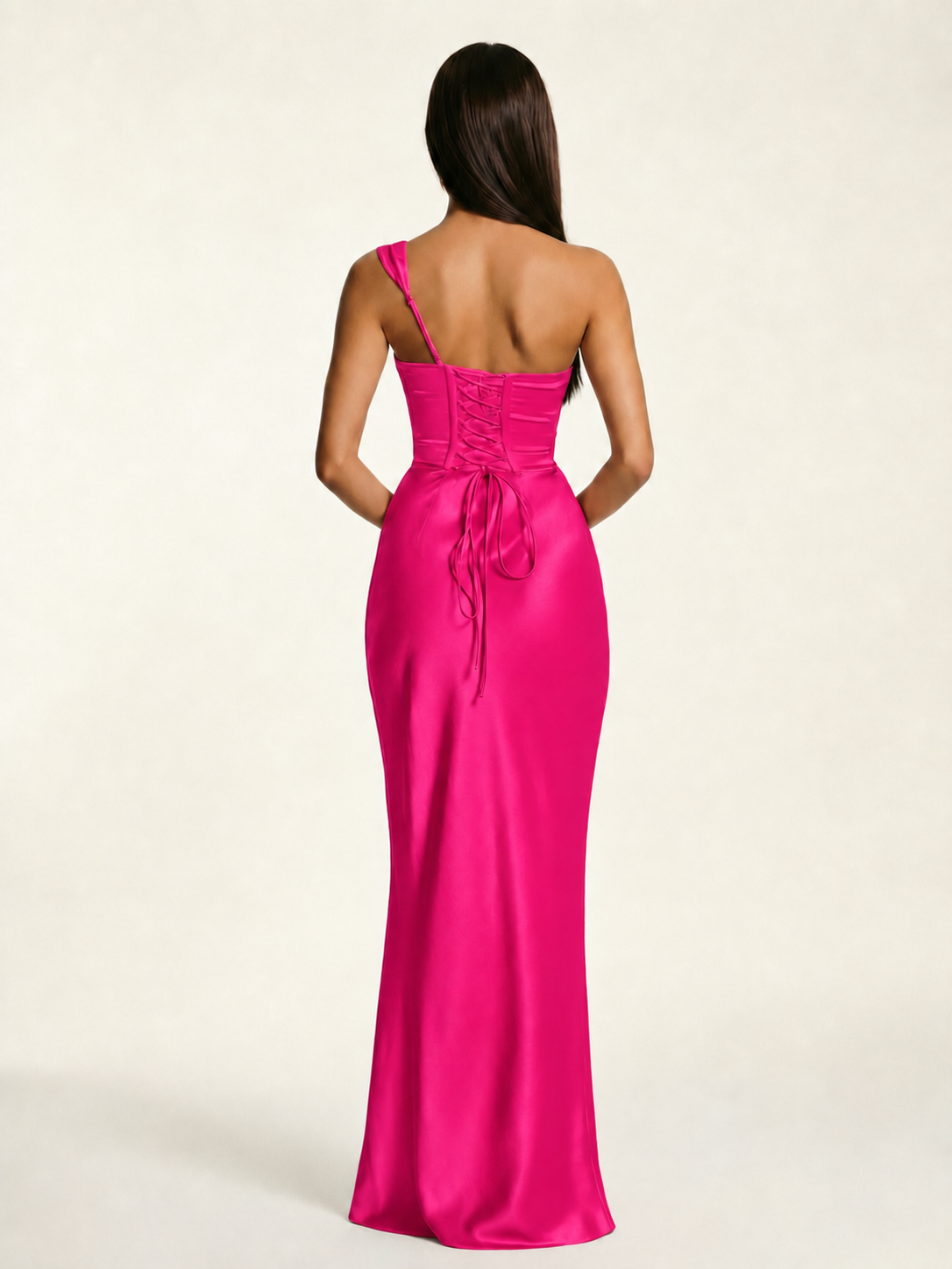 Single-shoulder satin back strap design formal dress