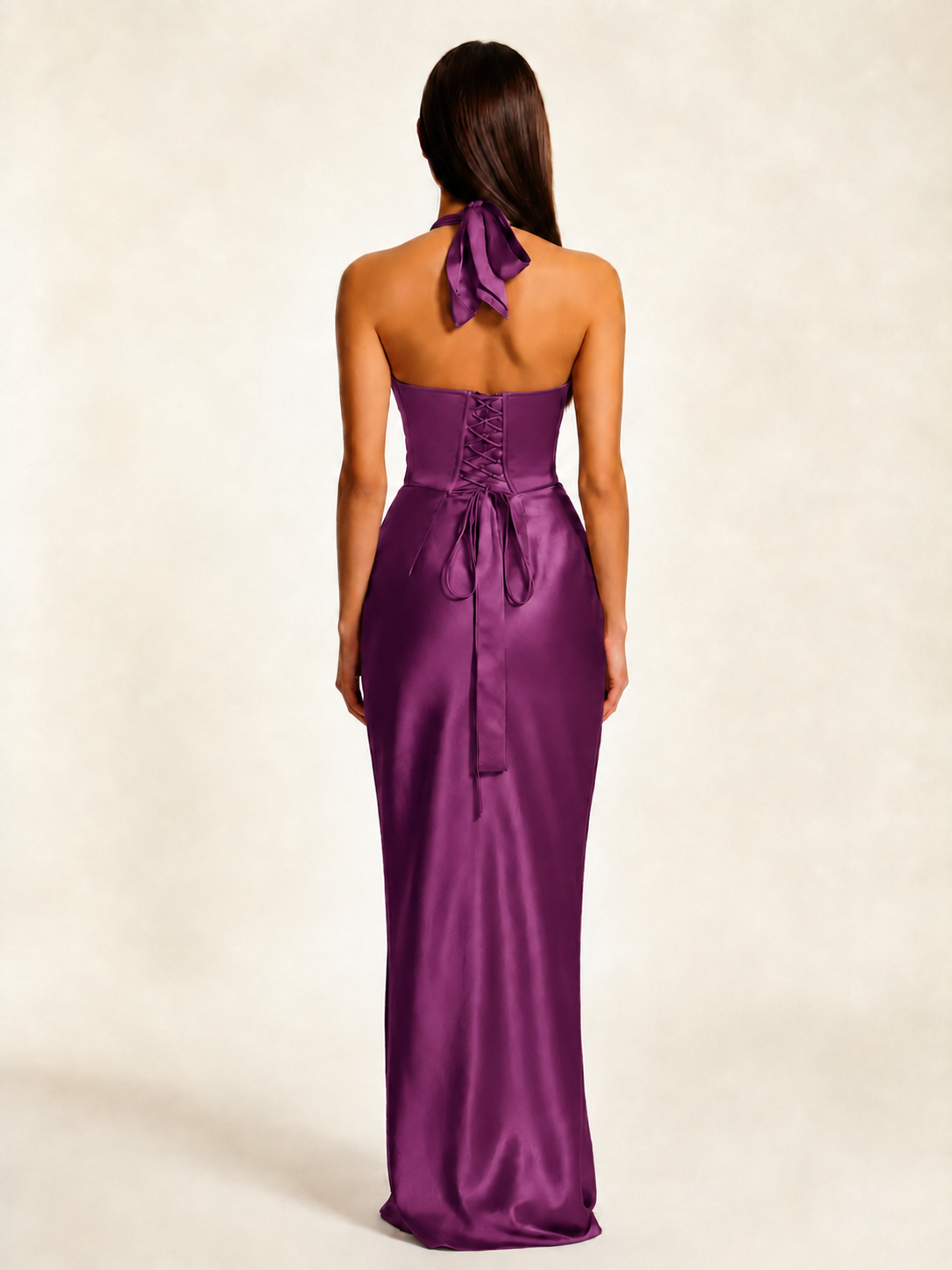 Deep V Satin Mermaid Lace-Up Back Formal Dress