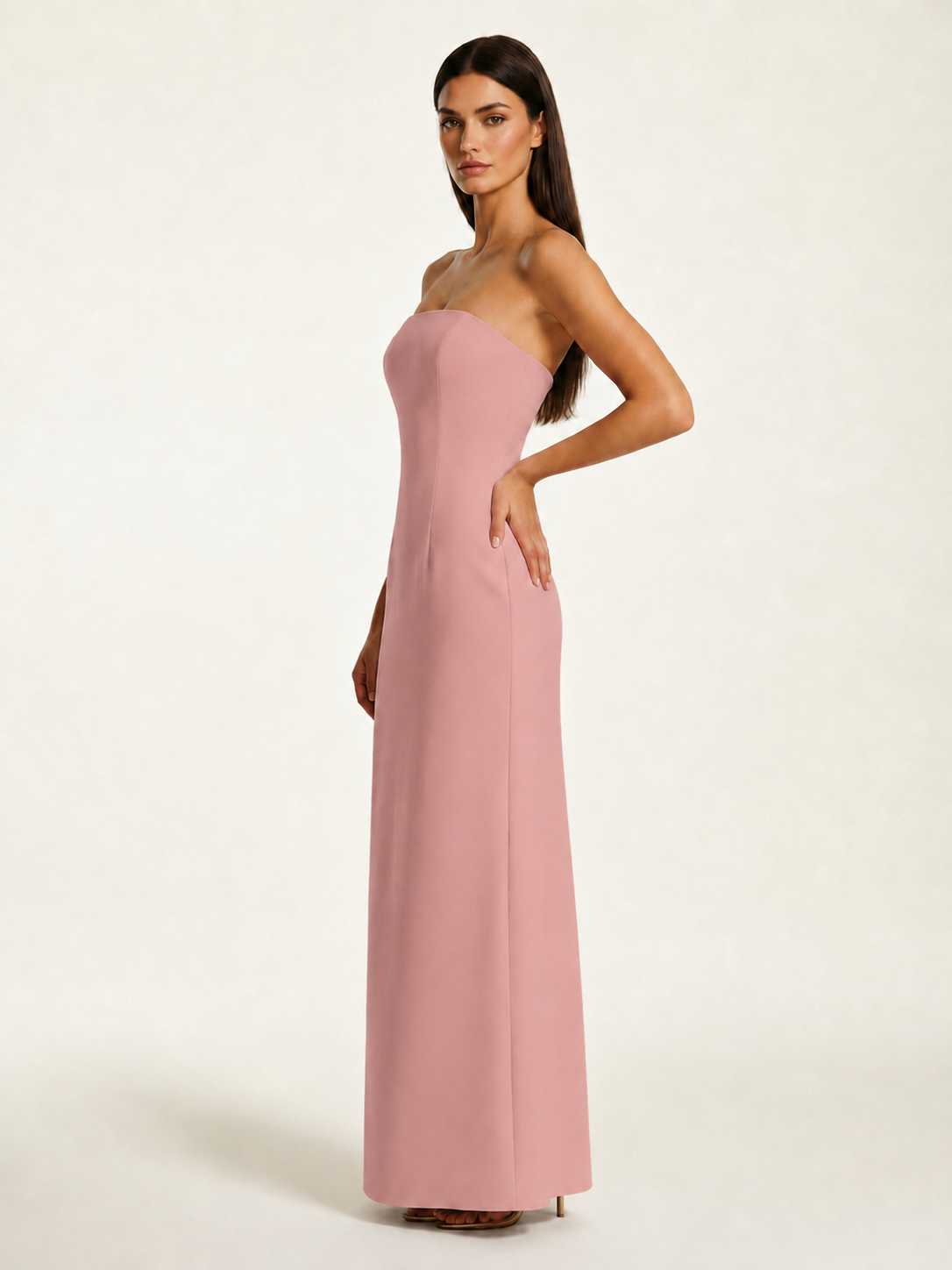 Strapless Lace-Up Back Floor-Length Formal Dress