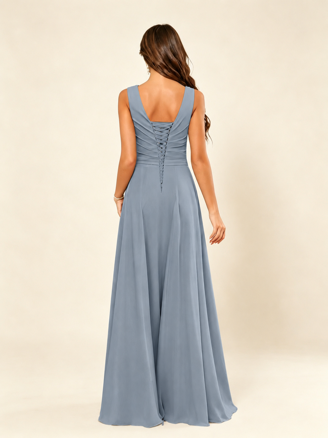 V Neck Sleeveless Chiffon Bridesmaid Dress