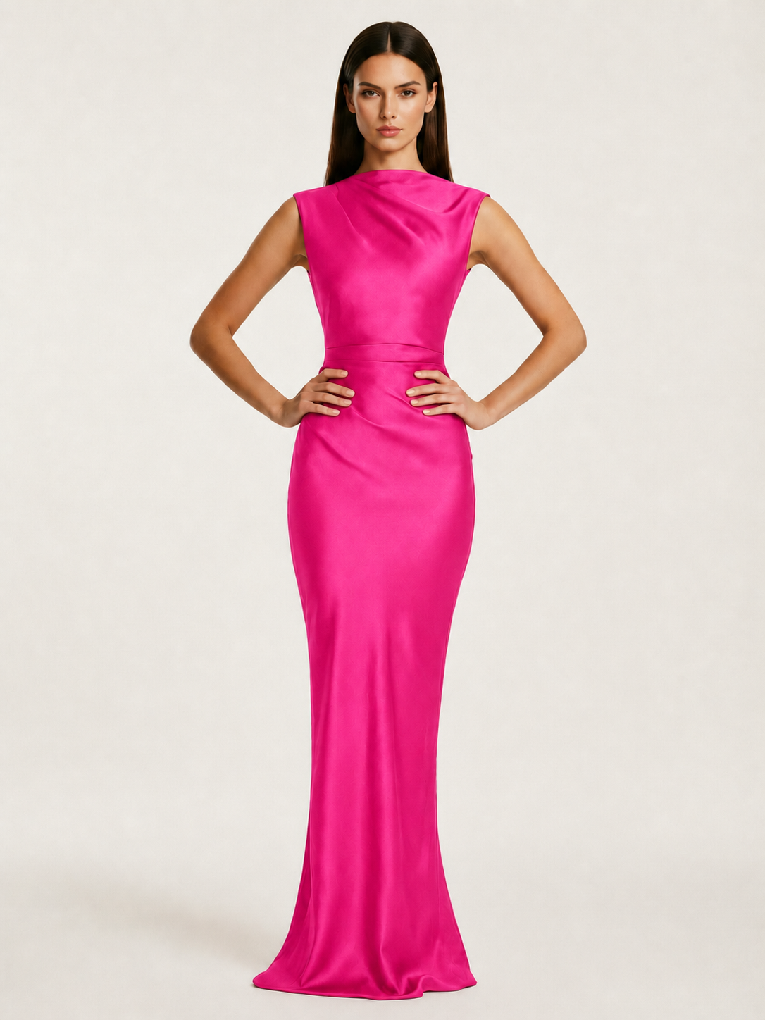 Sleeveless Draped Satin Mermaid Cutout Back Formal Dress