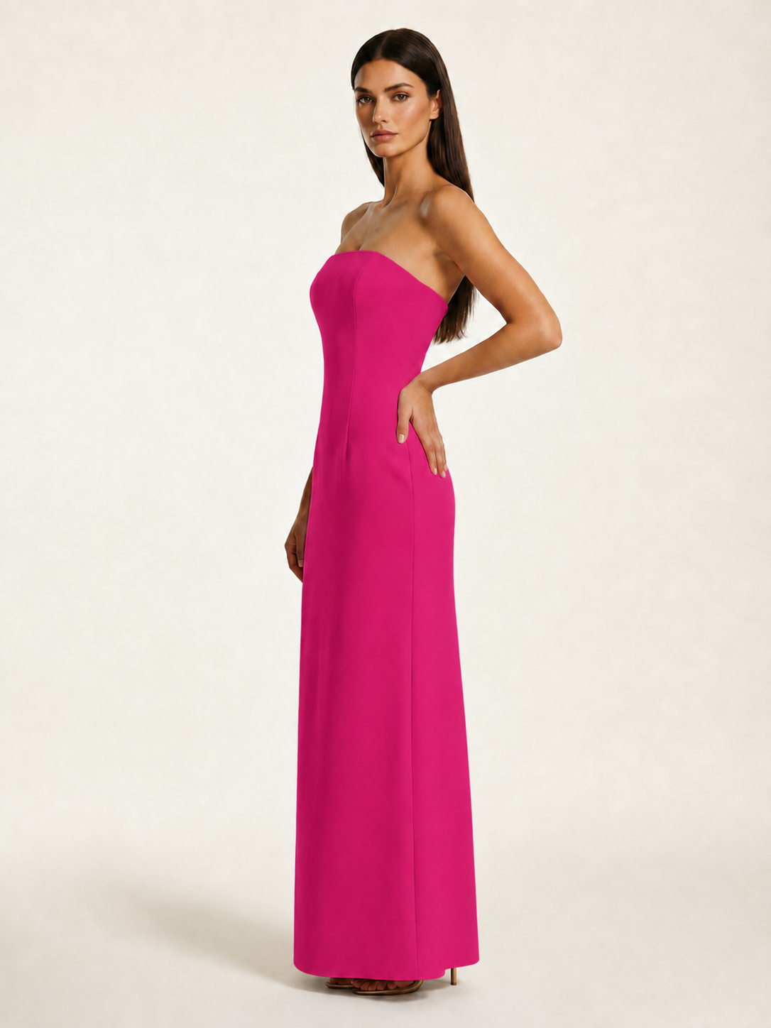 Strapless Lace-Up Back Floor-Length Formal Dress