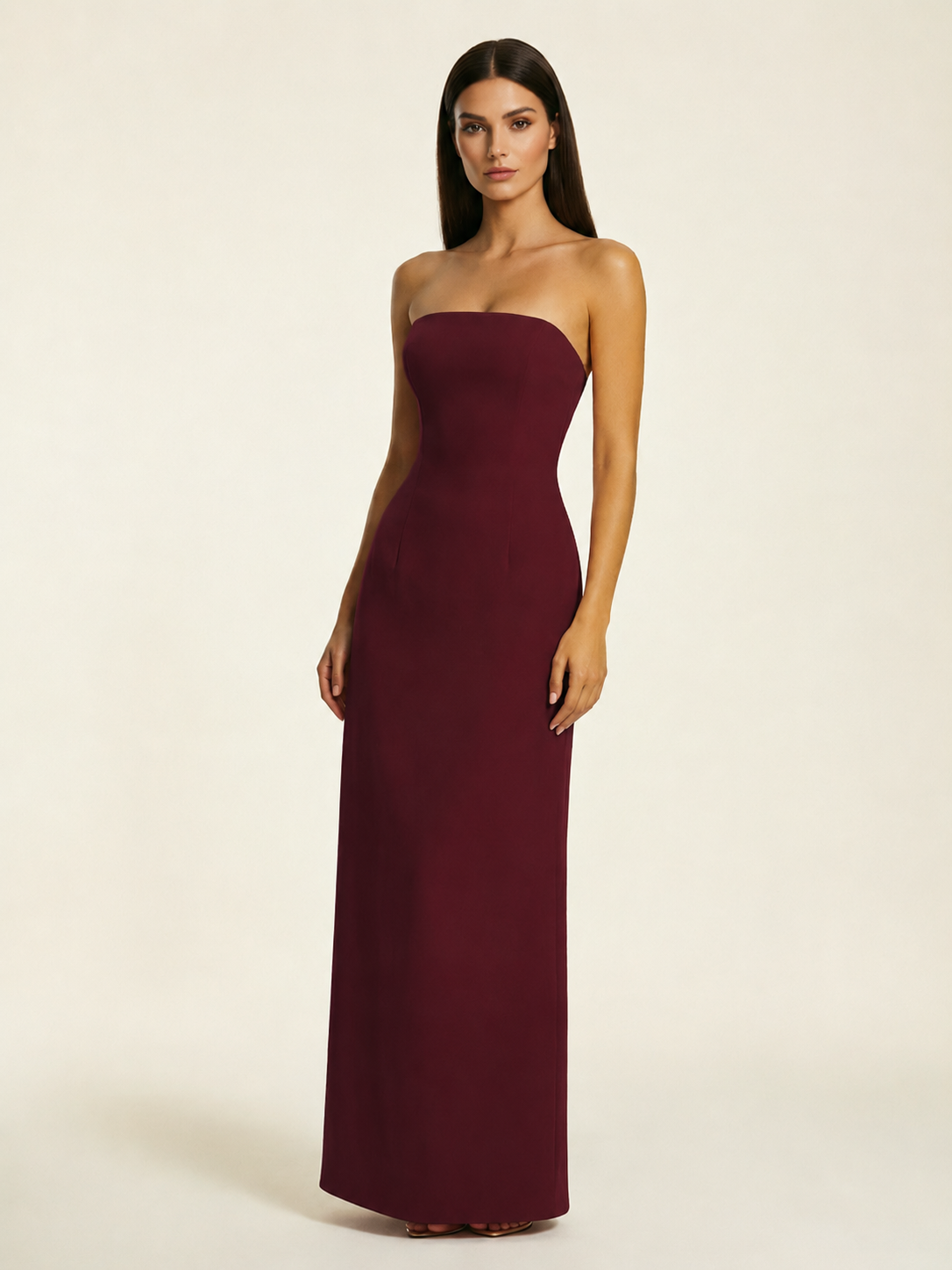 Strapless Lace-Up Back Floor-Length Formal Dress