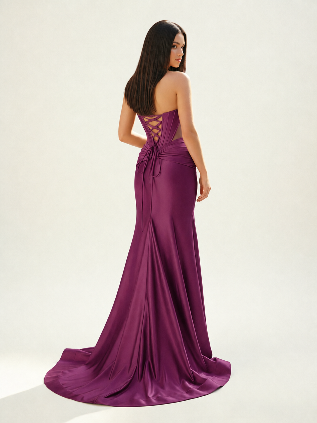 Strapless Corset Satin High Slit Mermaid Gown