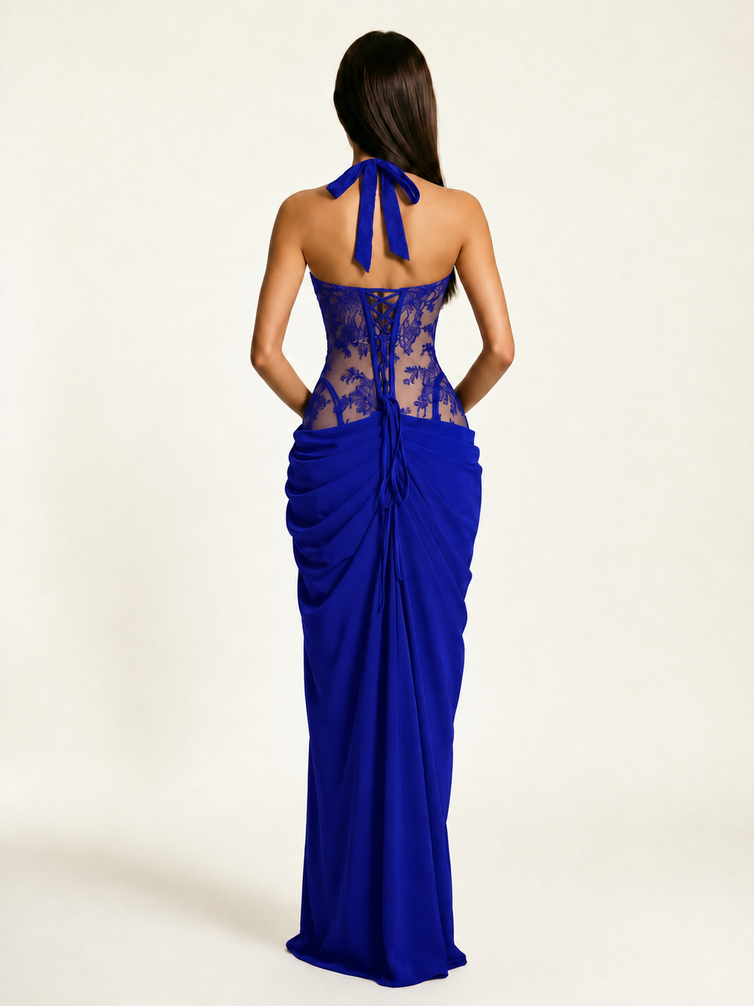 Lace Corset Halter High Slit Formal Dress