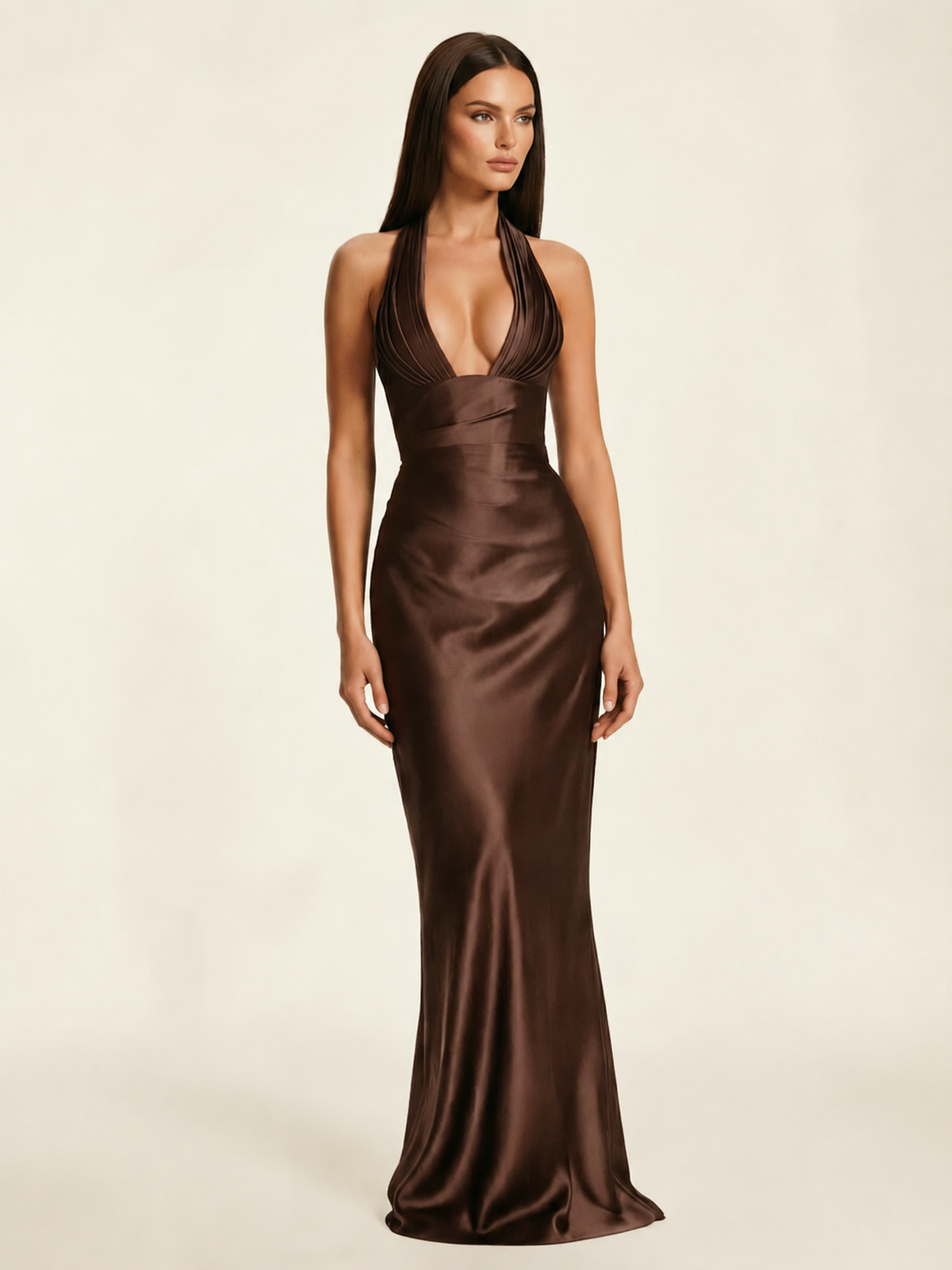 Deep V Satin Mermaid Lace-Up Back Formal Dress
