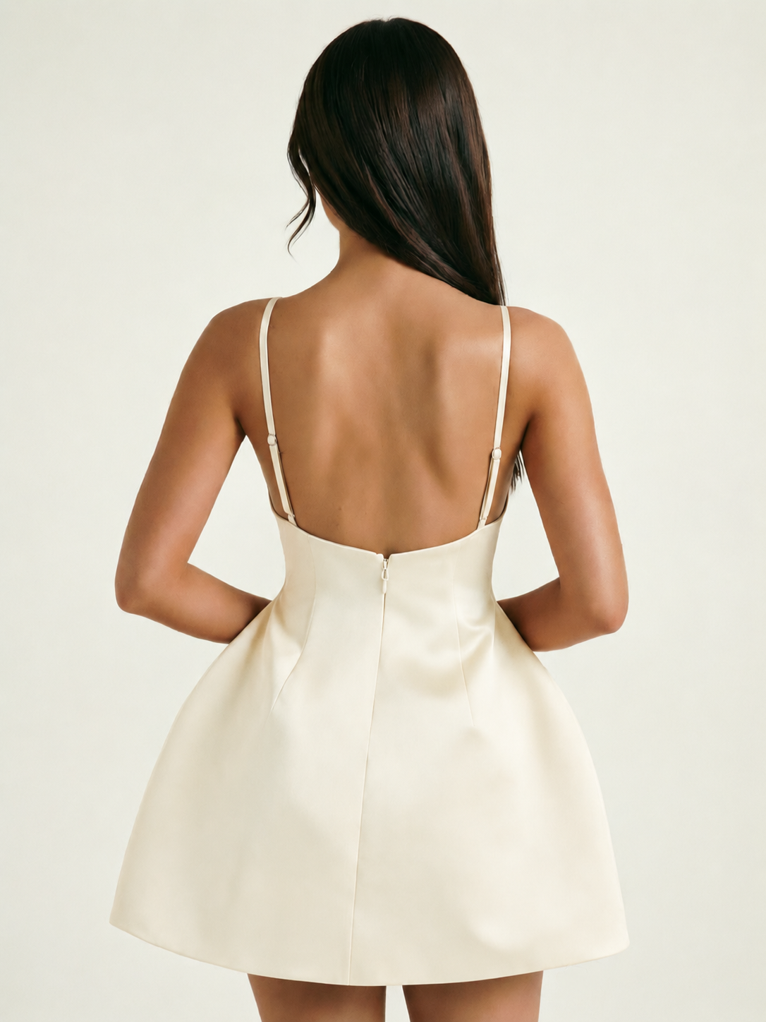 Satin Boat Neck Open Back Fit & Flare Mini Dress