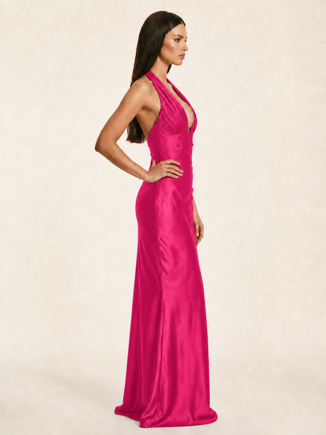 Deep V Satin Mermaid Lace-Up Back Formal Dress