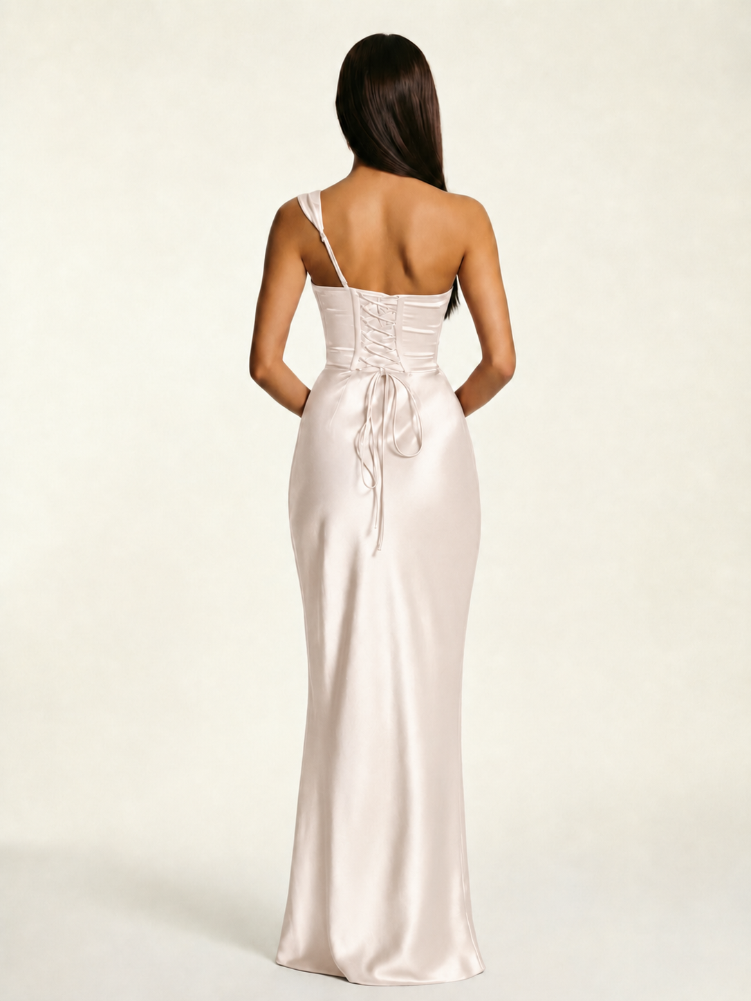 Single-shoulder satin back strap design formal dress