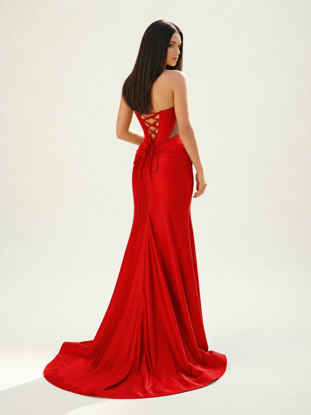 Strapless Corset Satin High Slit Mermaid Gown