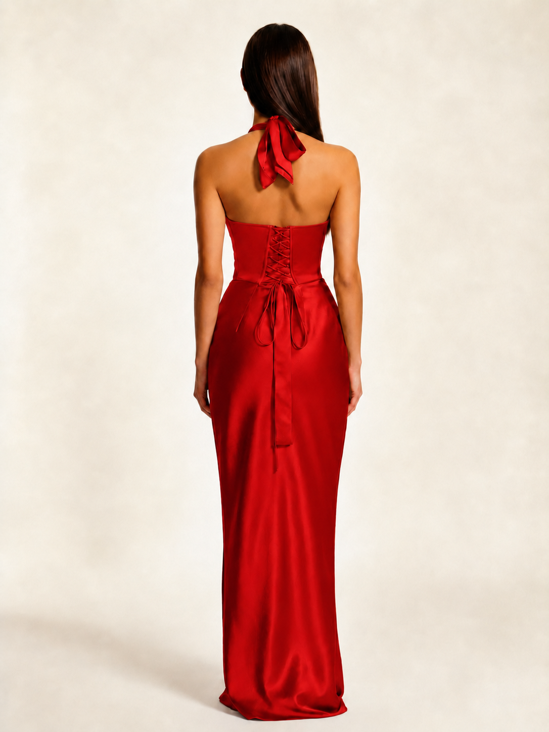 Deep V Satin Mermaid Lace-Up Back Formal Dress
