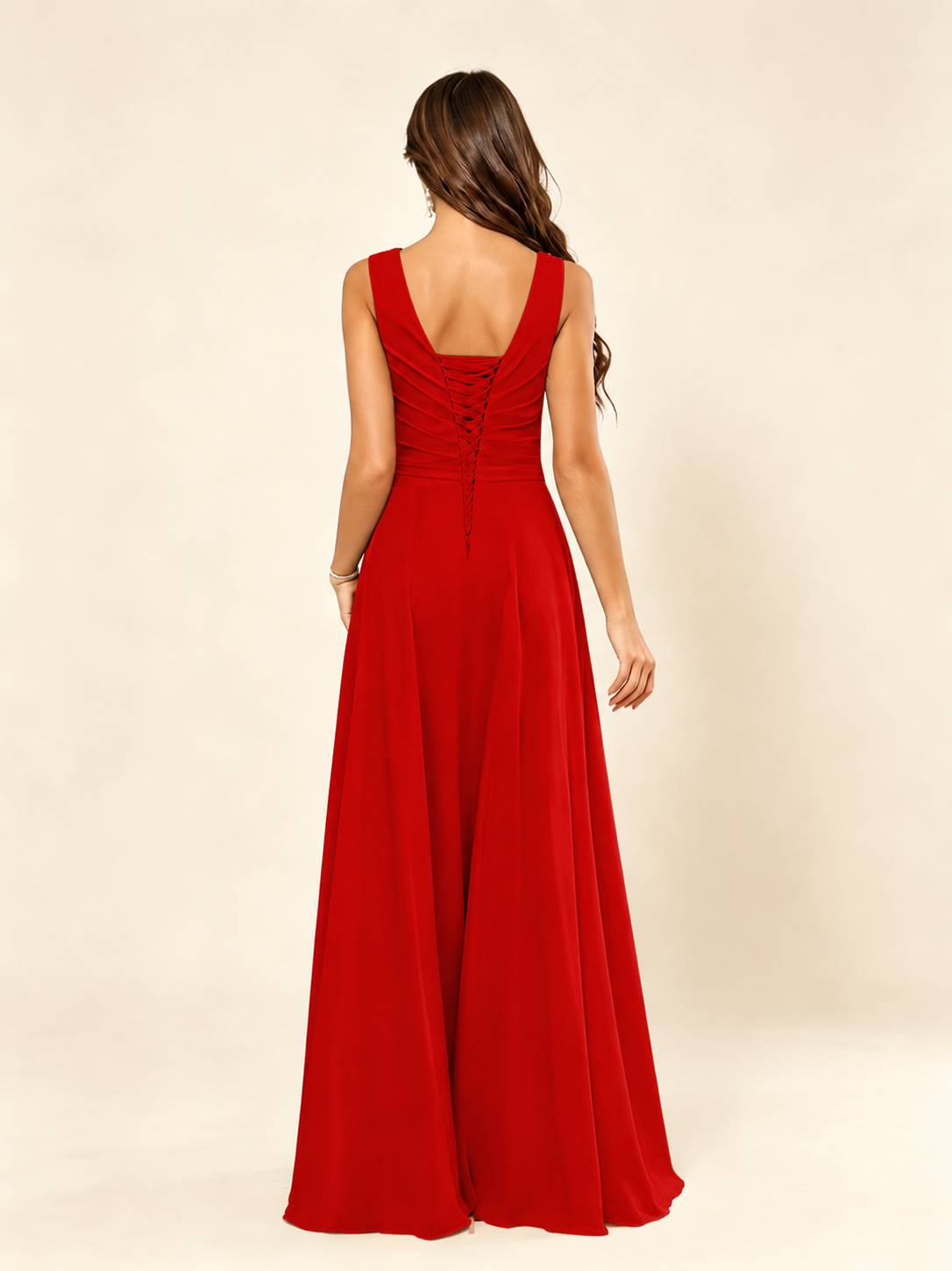 V Neck Sleeveless Chiffon Bridesmaid Dress