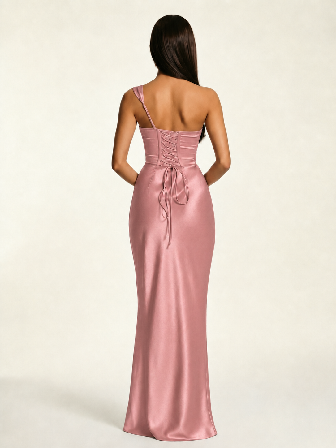 Single-shoulder satin back strap design formal dress