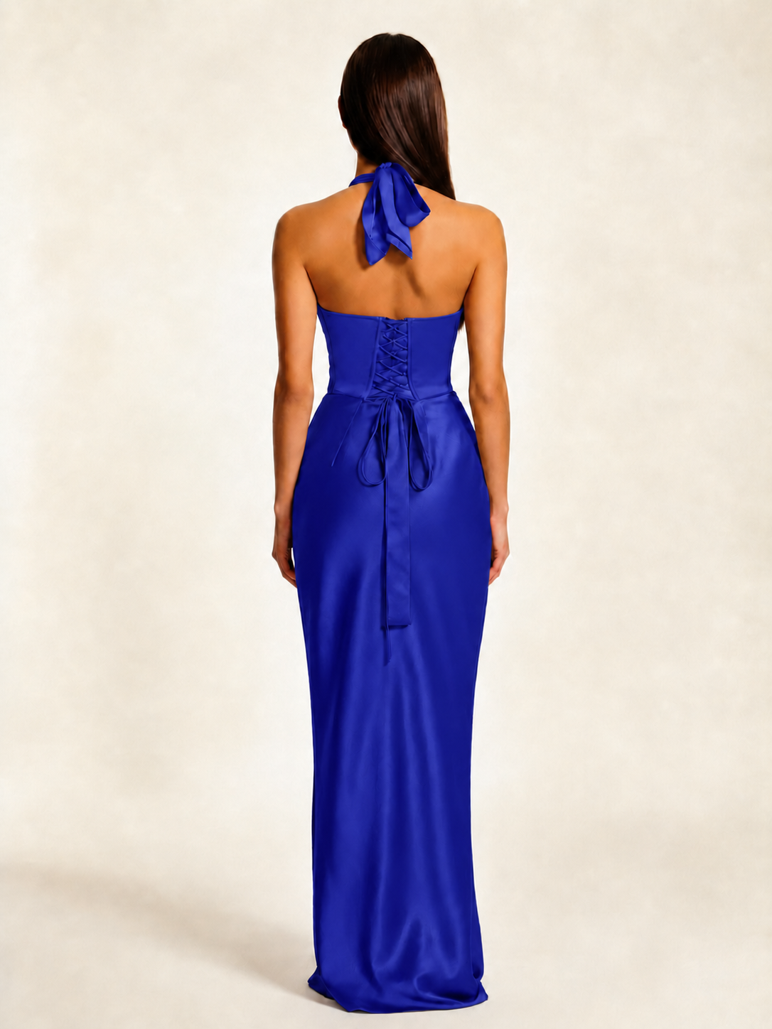 Deep V Satin Mermaid Lace-Up Back Formal Dress