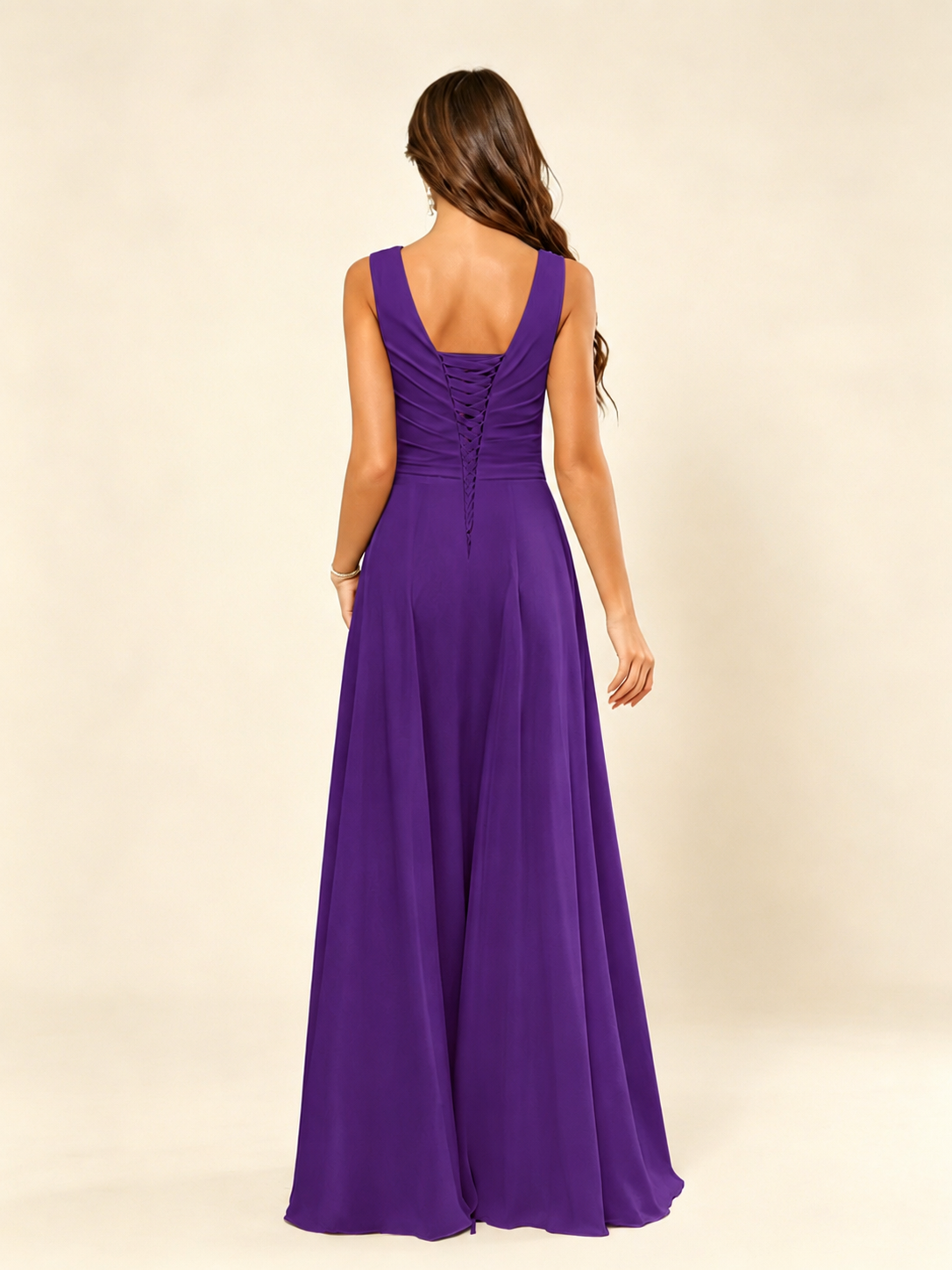 V Neck Sleeveless Chiffon Bridesmaid Dress