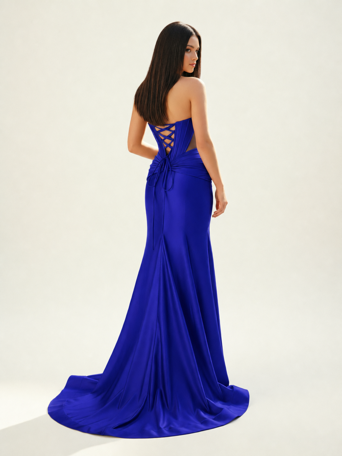 Strapless Corset Satin High Slit Mermaid Gown