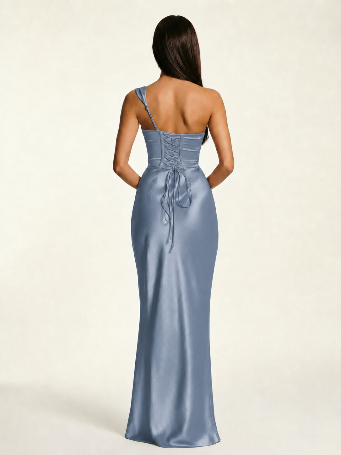 Single-shoulder satin back strap design formal dress