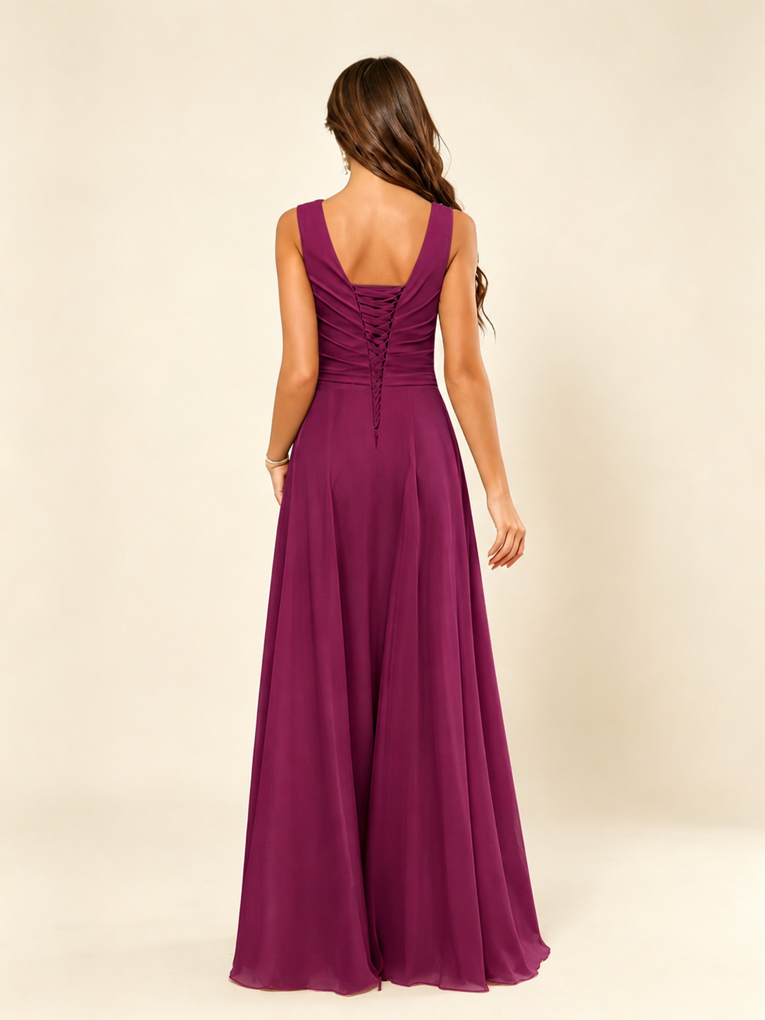 V Neck Sleeveless Chiffon Bridesmaid Dress