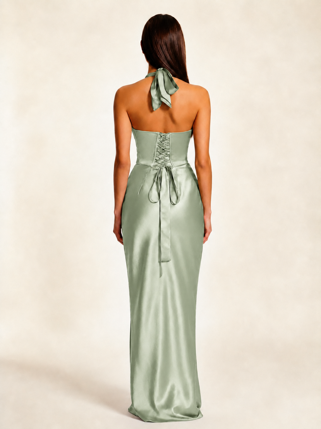 Deep V Satin Mermaid Lace-Up Back Formal Dress