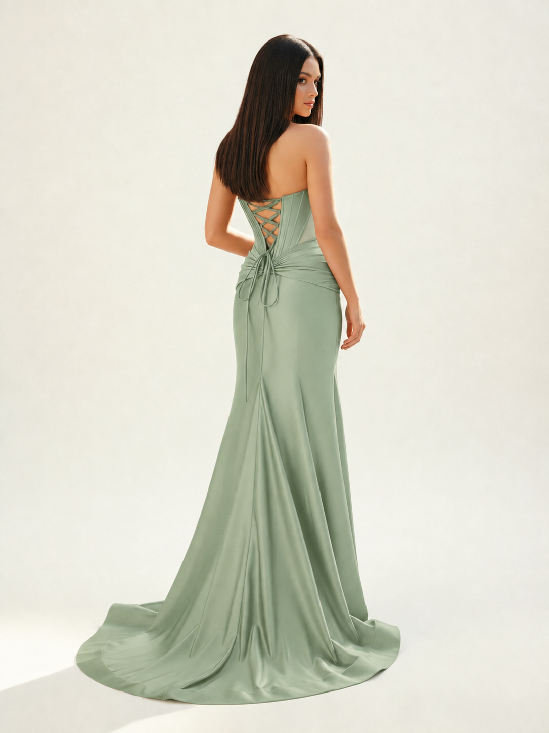 Strapless Corset Satin High Slit Mermaid Gown