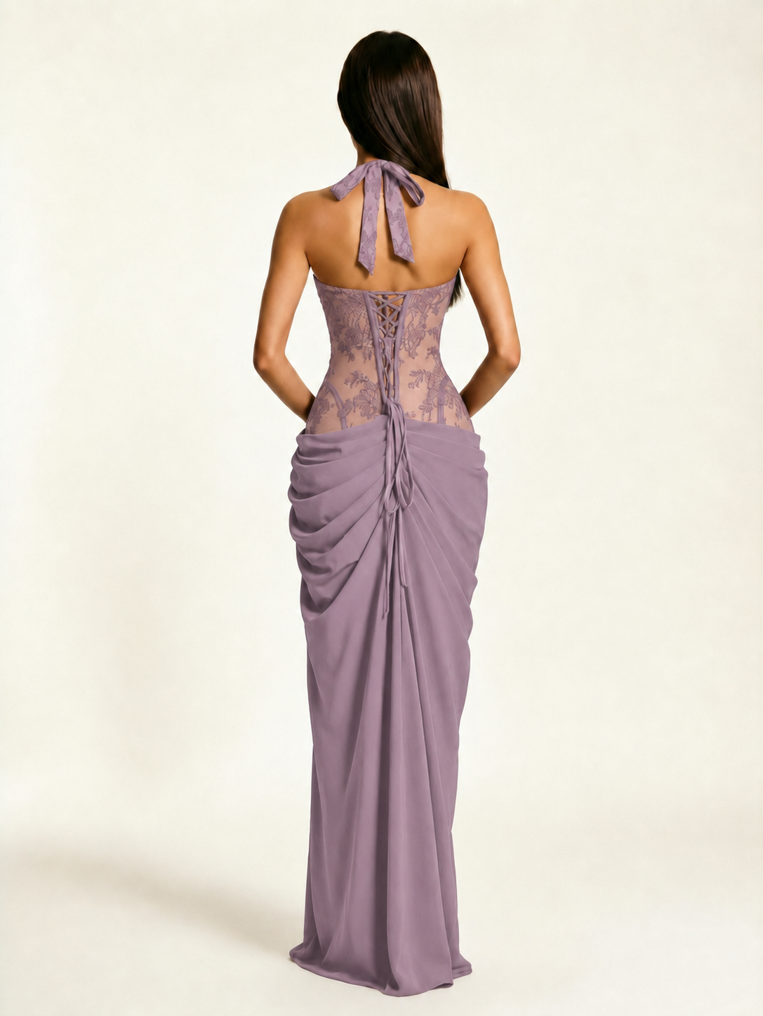 Lace Corset Halter High Slit Formal Dress