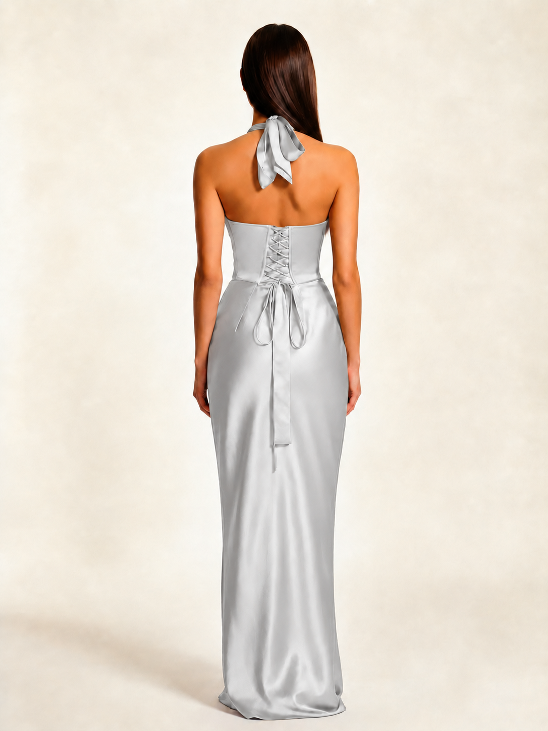 Deep V Satin Mermaid Lace-Up Back Formal Dress