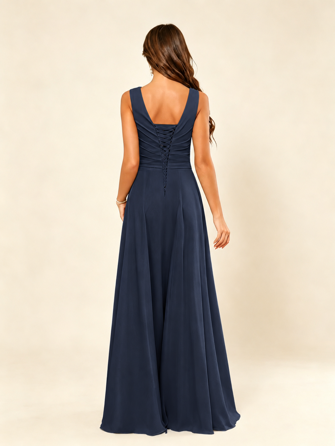 V Neck Sleeveless Chiffon Bridesmaid Dress