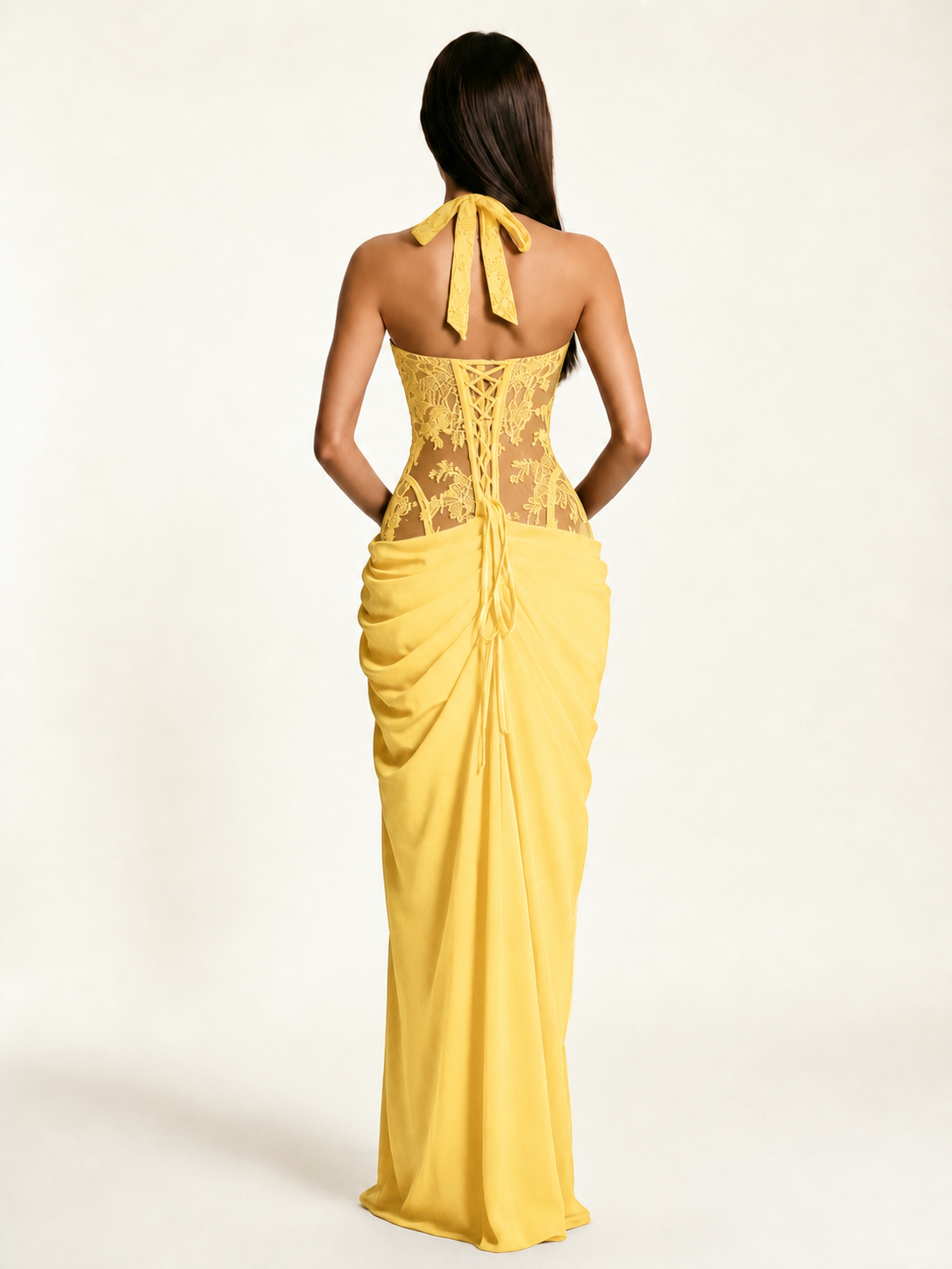 Lace Corset Halter High Slit Formal Dress