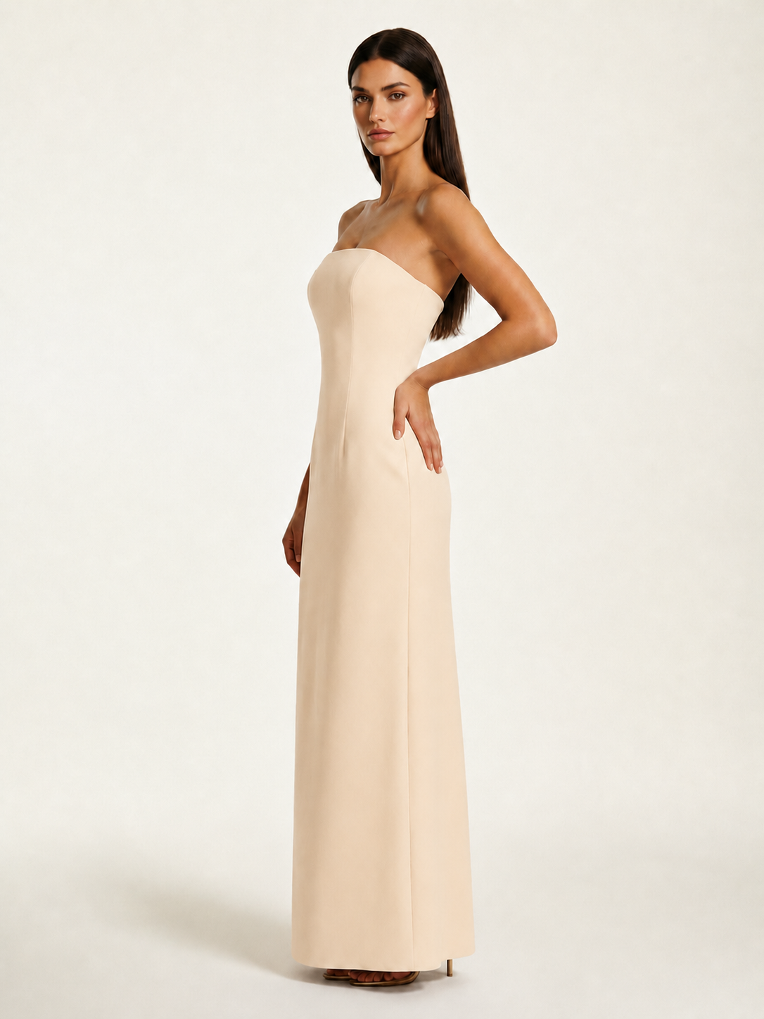 Strapless Lace-Up Back Floor-Length Formal Dress