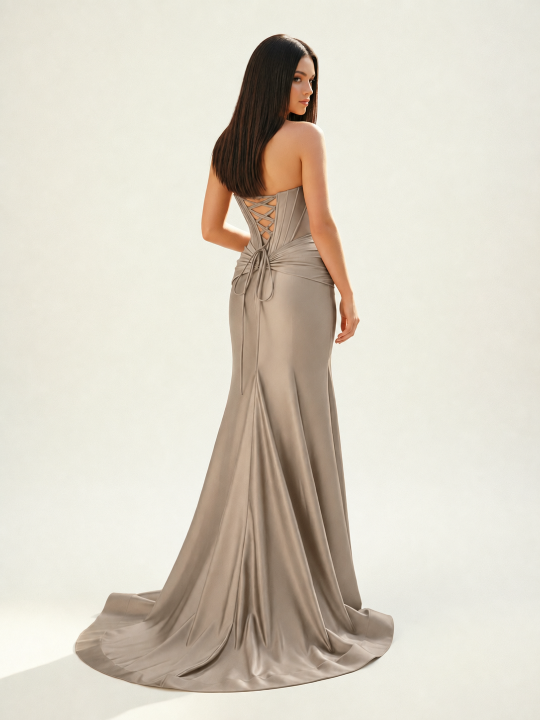 Strapless Corset Satin High Slit Mermaid Gown