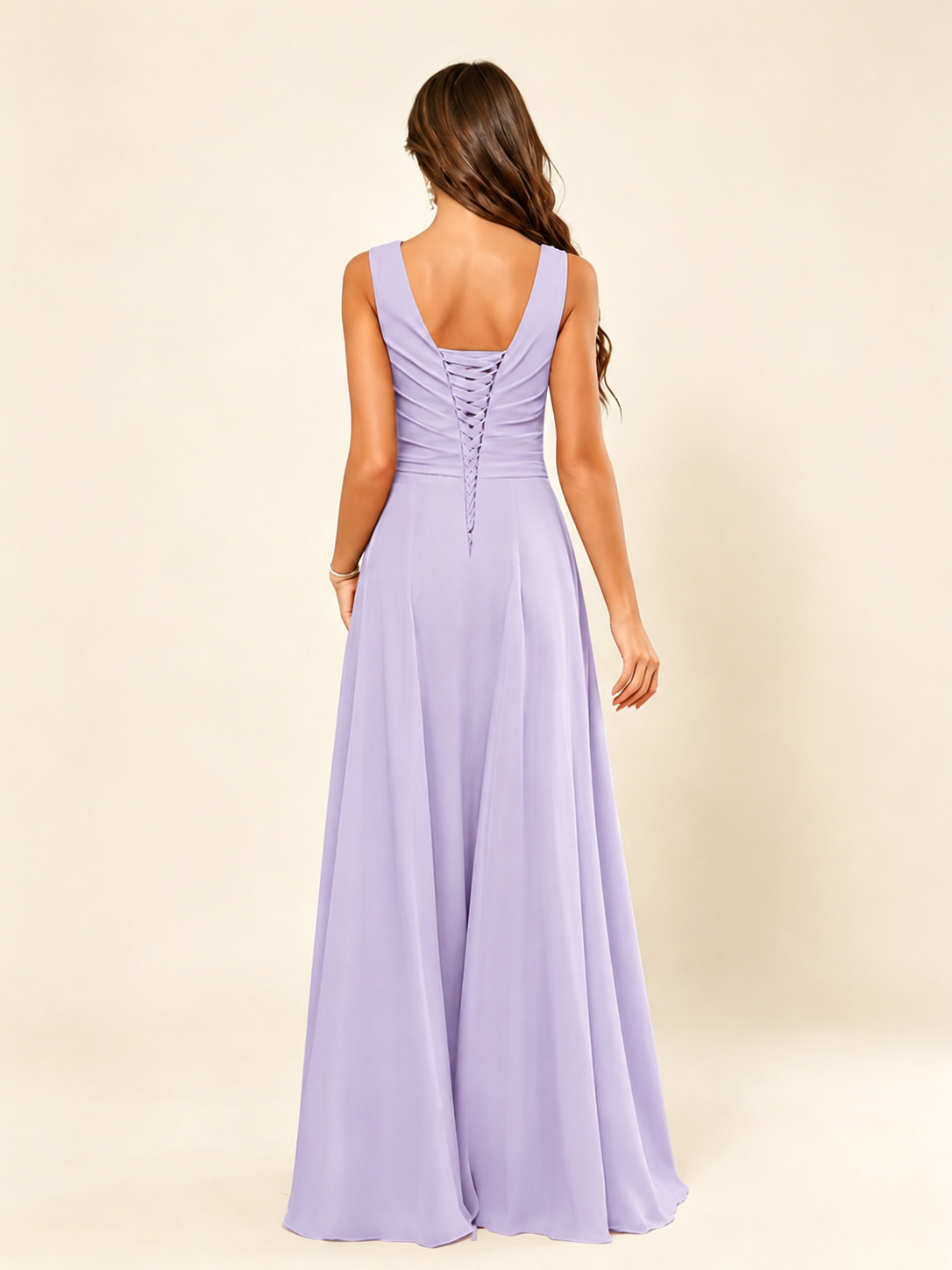 V Neck Sleeveless Chiffon Bridesmaid Dress
