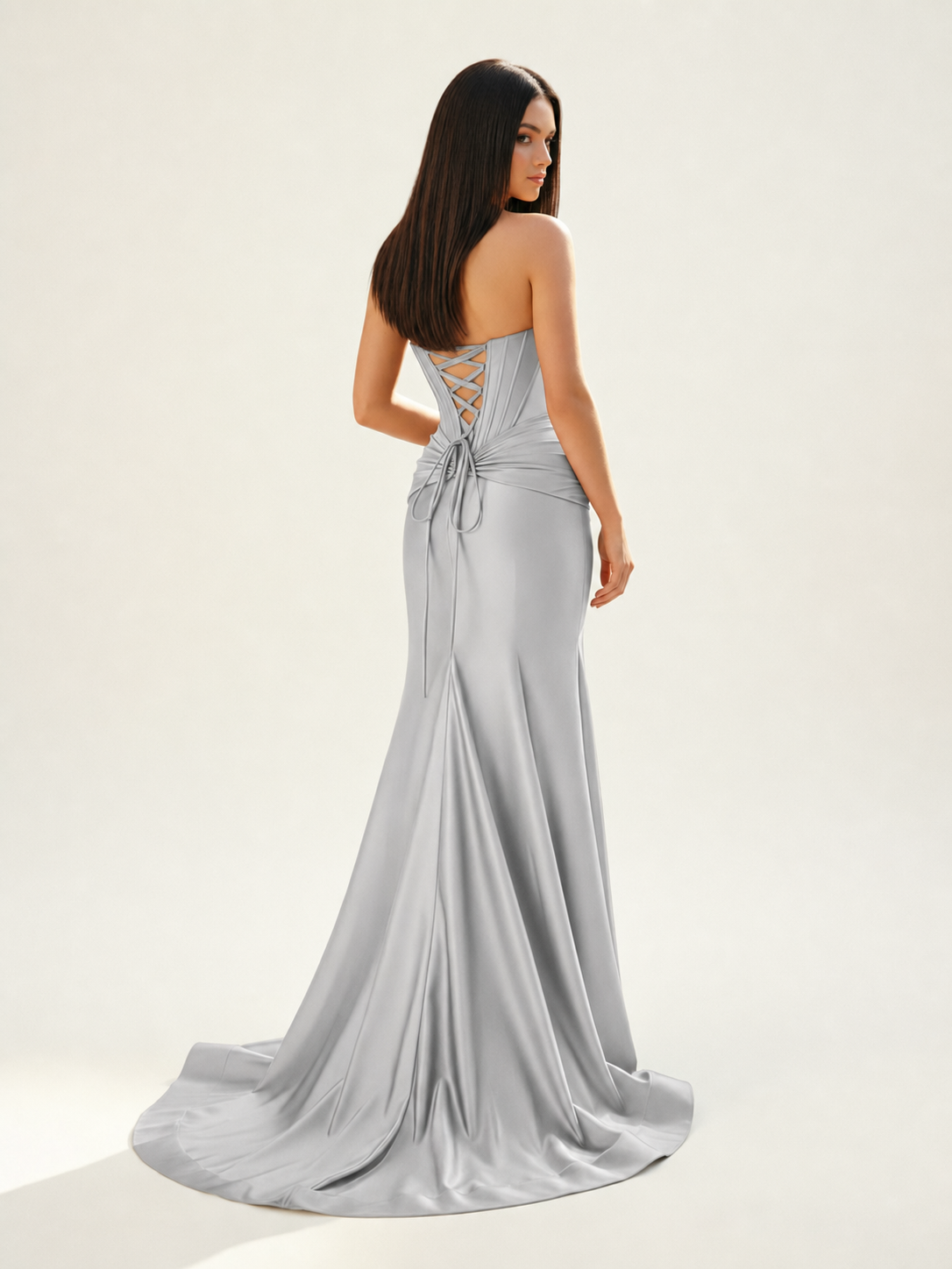 Strapless Corset Satin High Slit Mermaid Gown